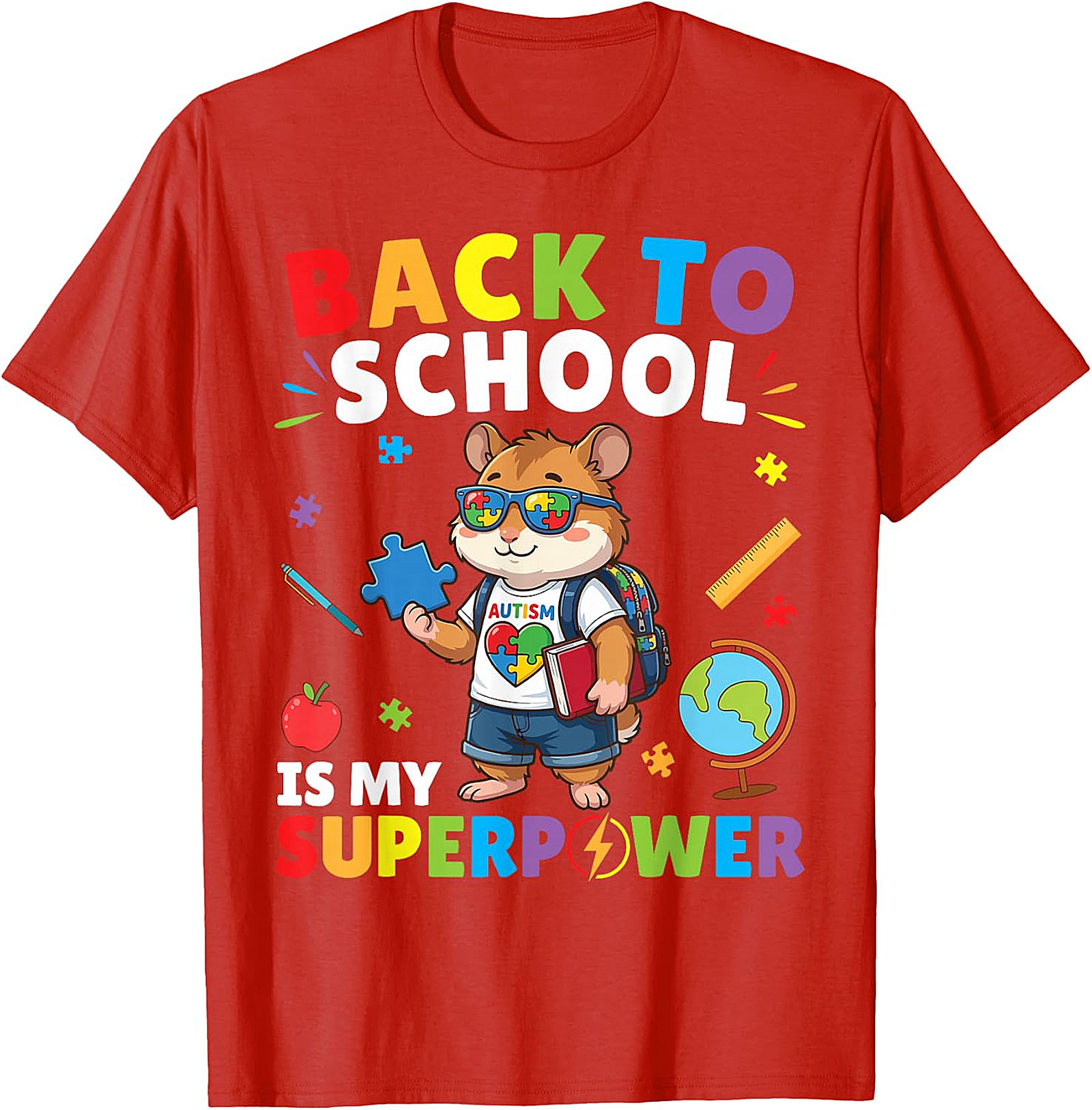 Autism Awareness Back to School Hamster Superpower Tee