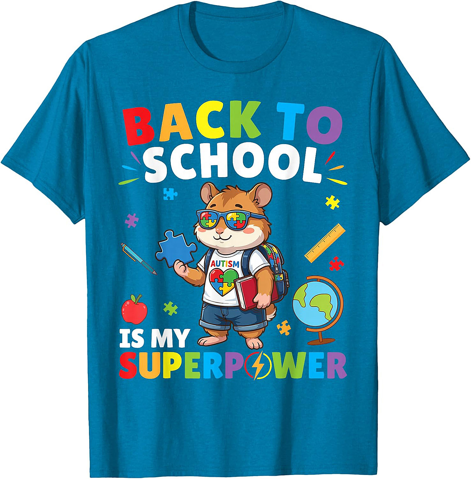 Autism Awareness Back to School Hamster Superpower Tee
