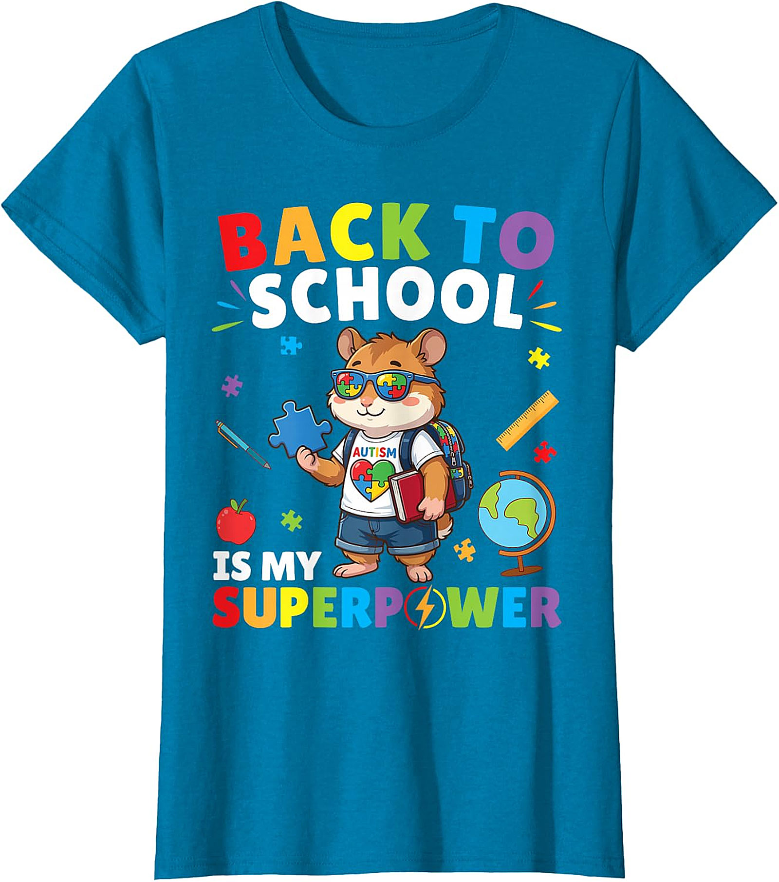 Autism Awareness Back to School Hamster Superpower Tee