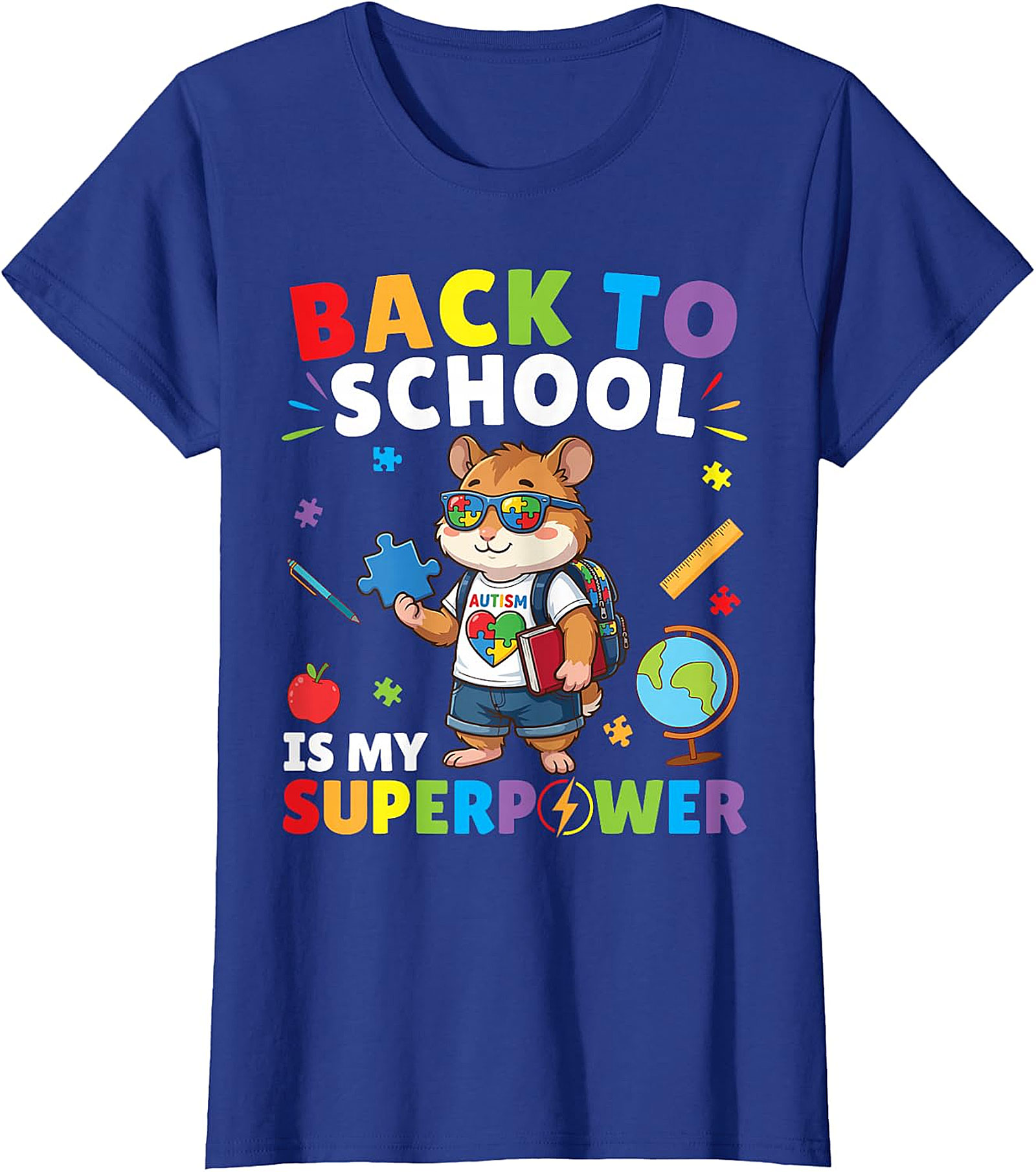 Autism Awareness Back to School Hamster Superpower Tee