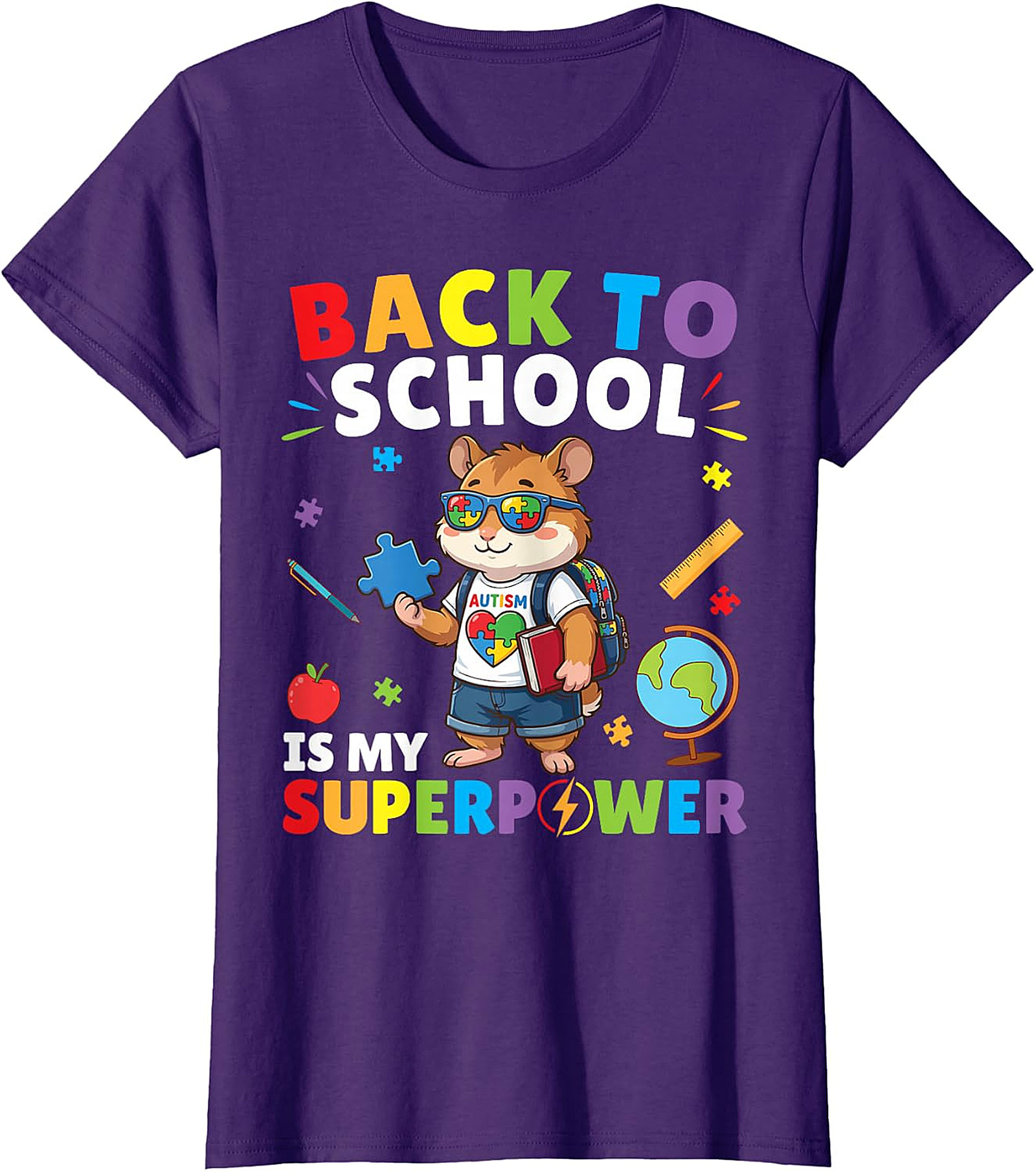 Autism Awareness Back to School Hamster Superpower Tee