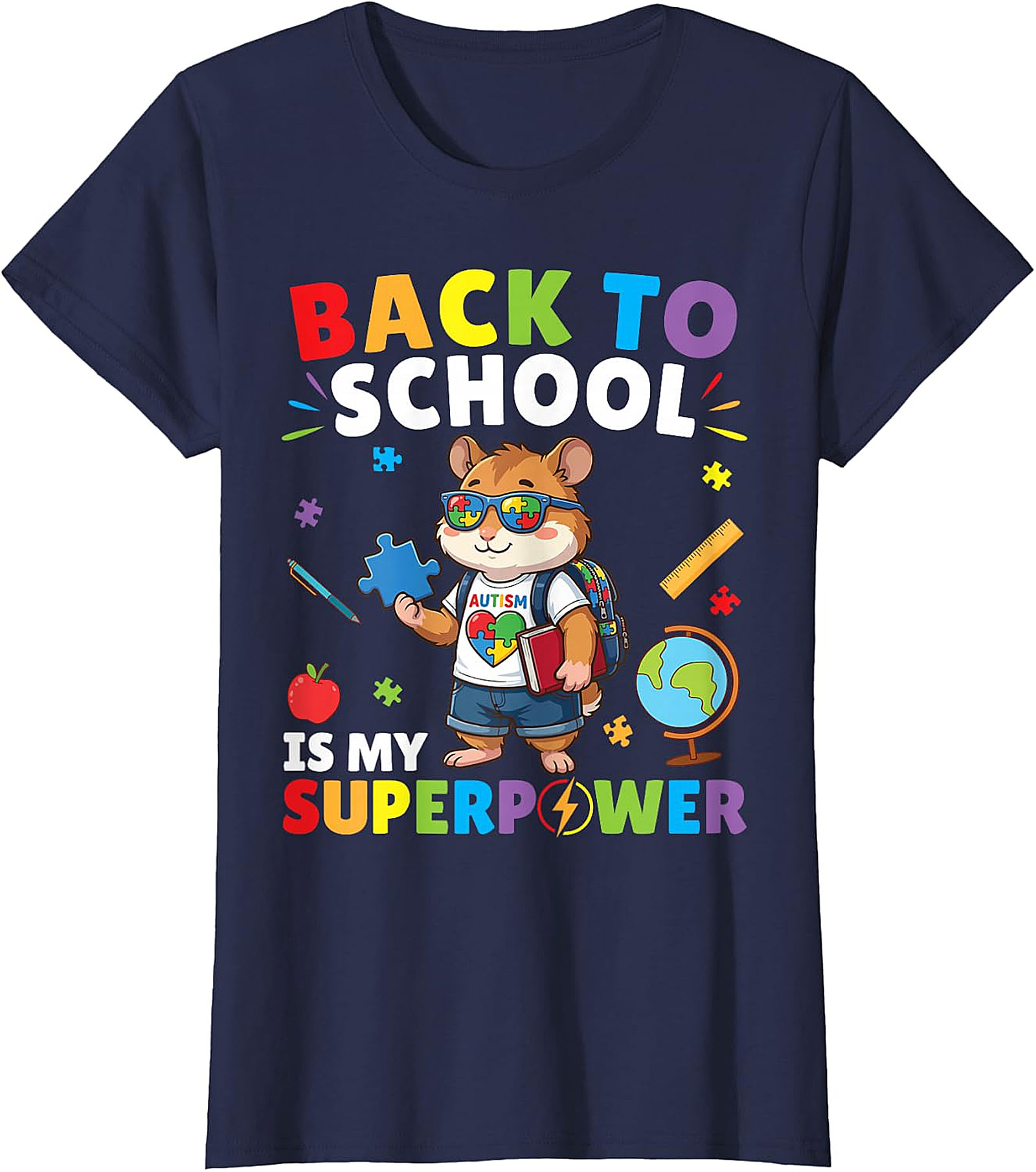 Autism Awareness Back to School Hamster Superpower Tee