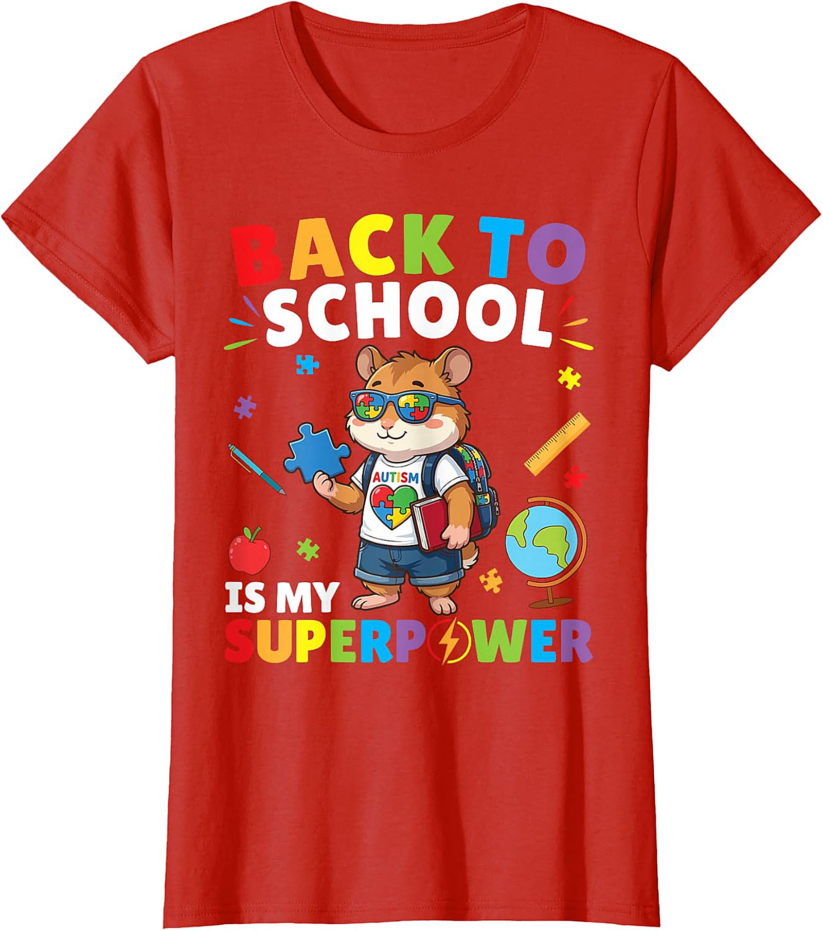 Autism Awareness Back to School Hamster Superpower Tee