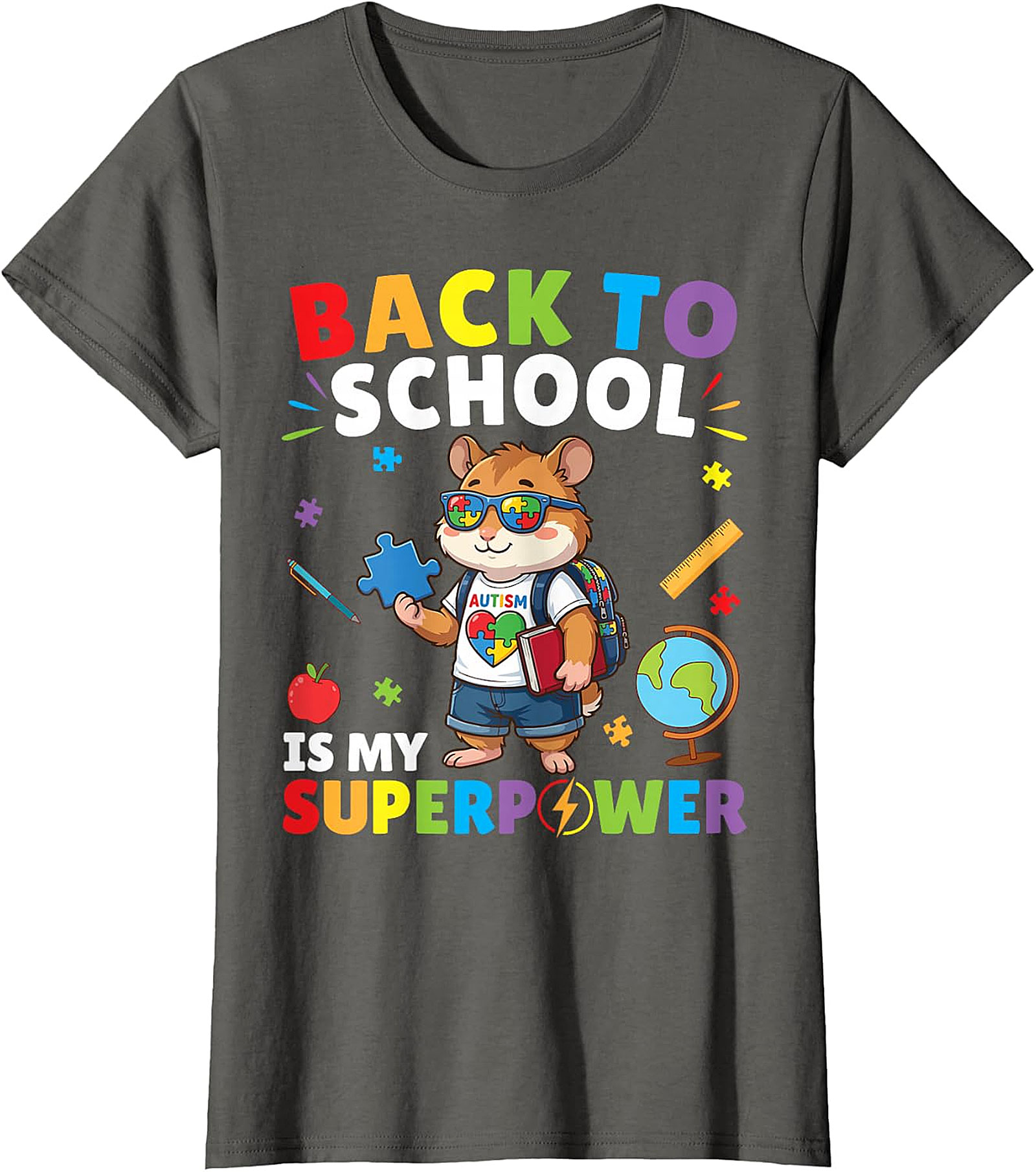 Autism Awareness Back to School Hamster Superpower Tee