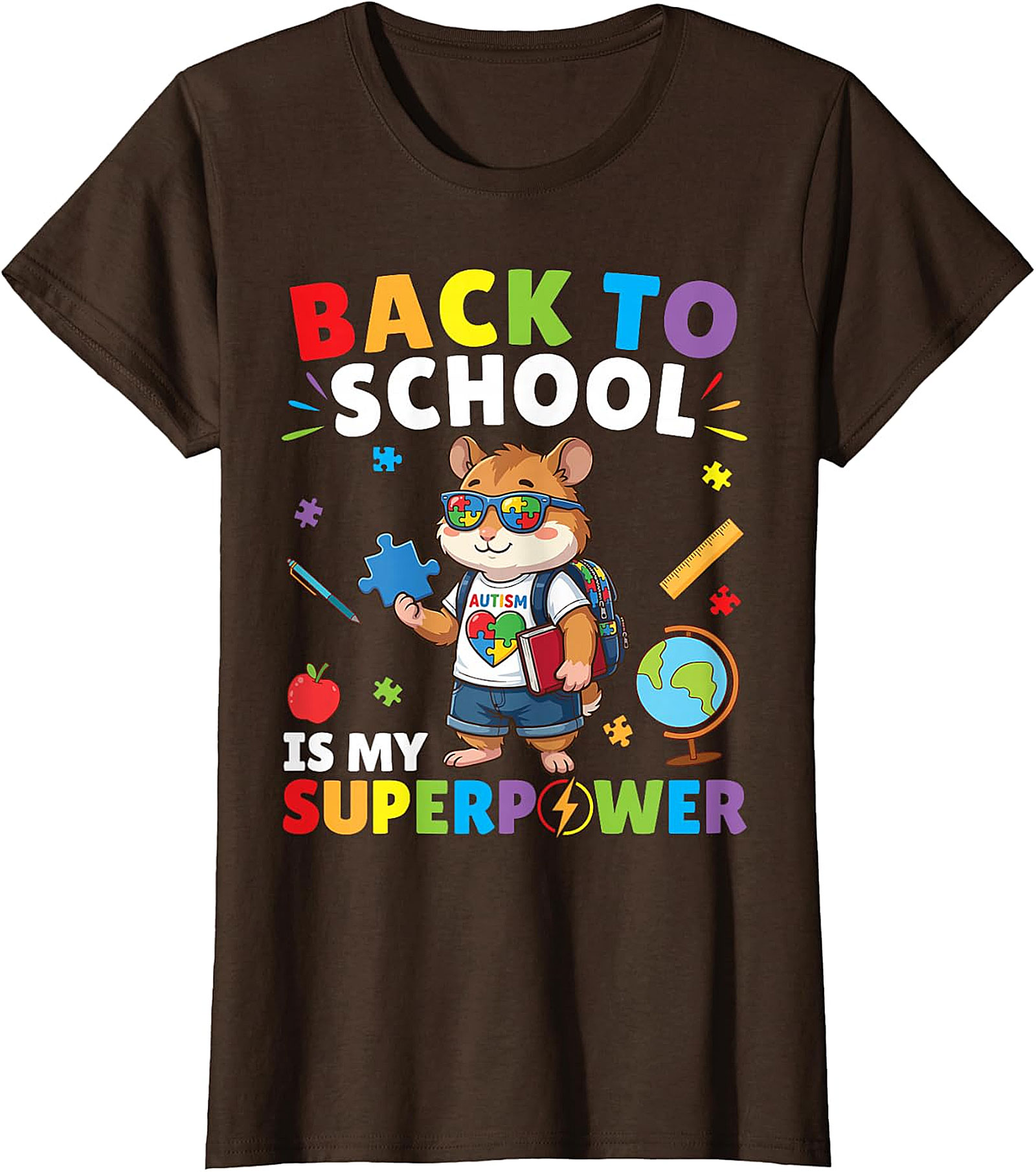 Autism Awareness Back to School Hamster Superpower Tee