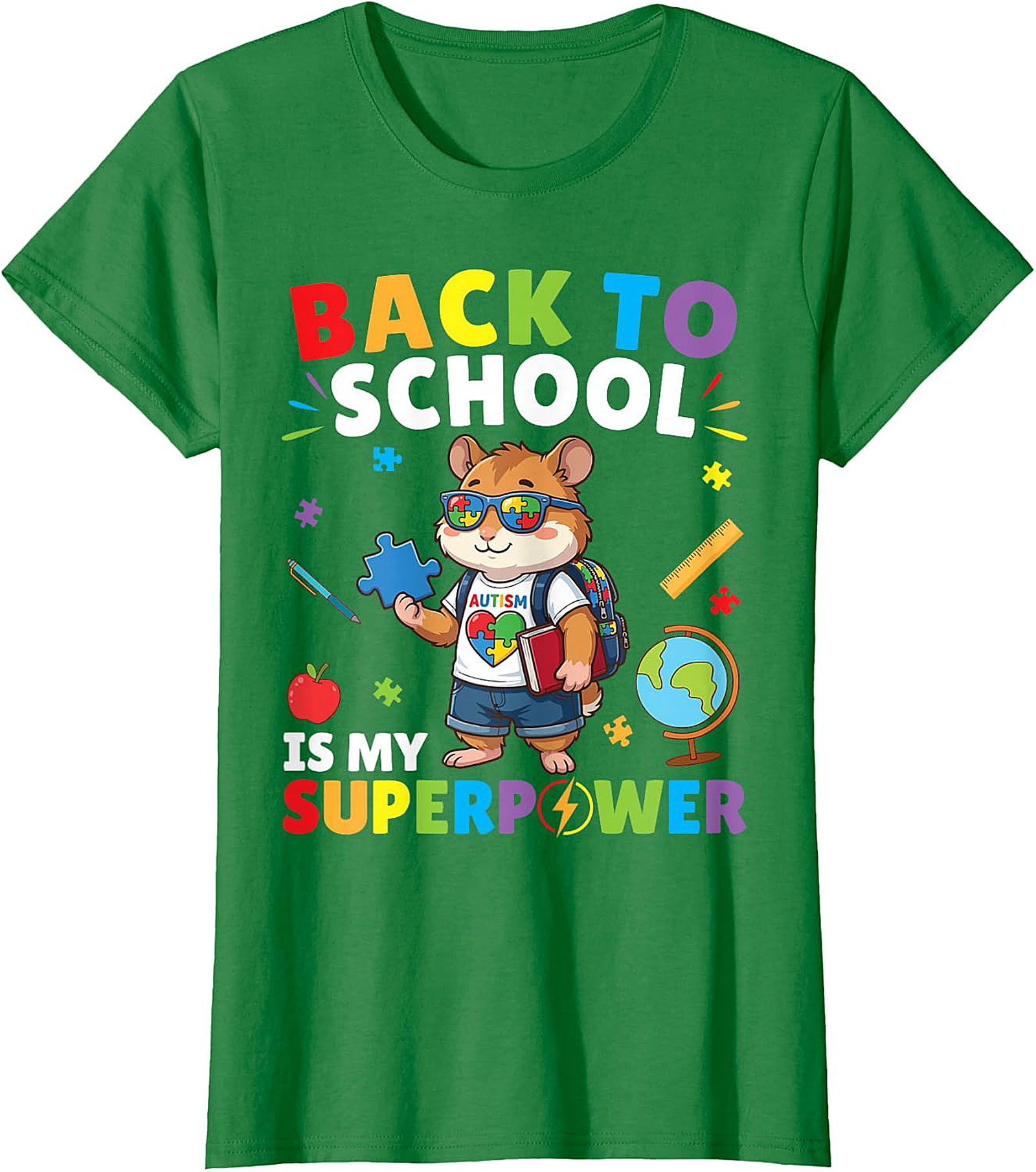 Autism Awareness Back to School Hamster Superpower Tee