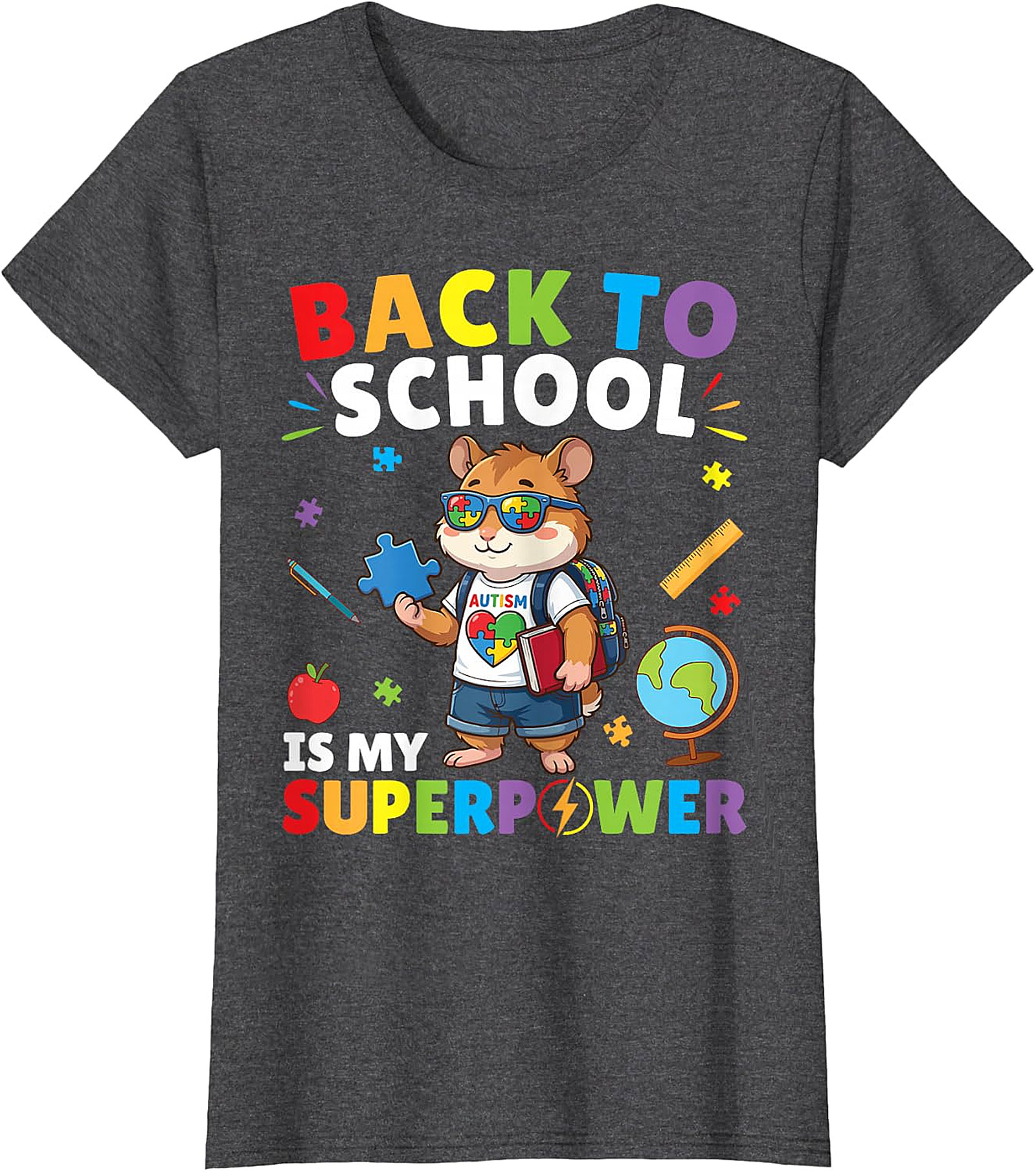 Autism Awareness Back to School Hamster Superpower Tee
