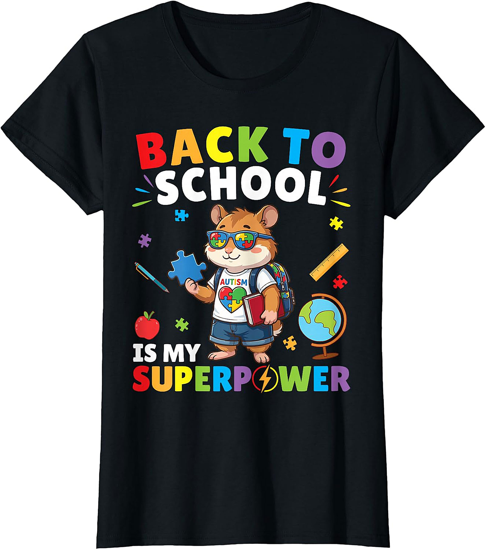 Autism Awareness Back to School Hamster Superpower Tee