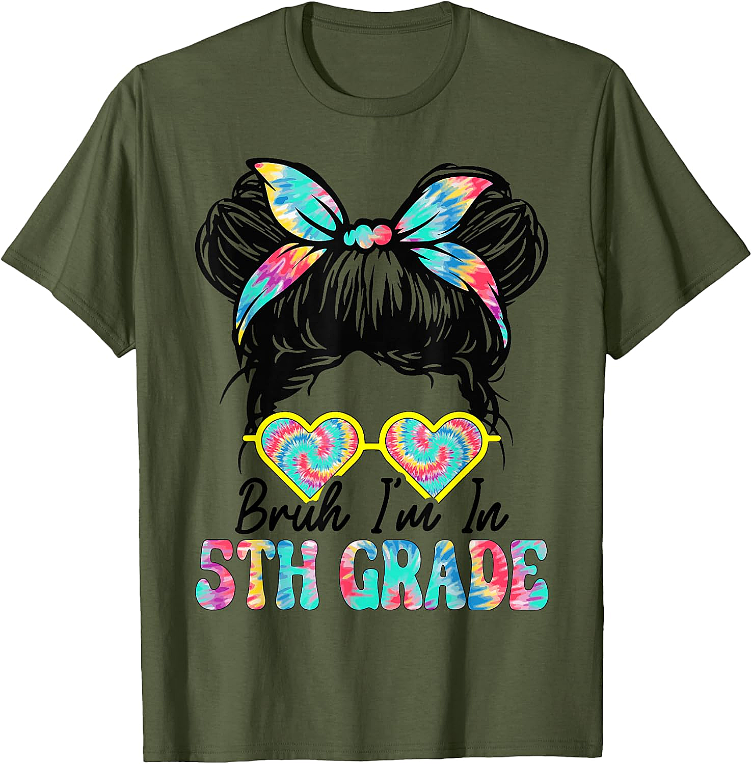 Bruh Im in 5th Grade Messy Bun T-Shirt Girls Back to School
