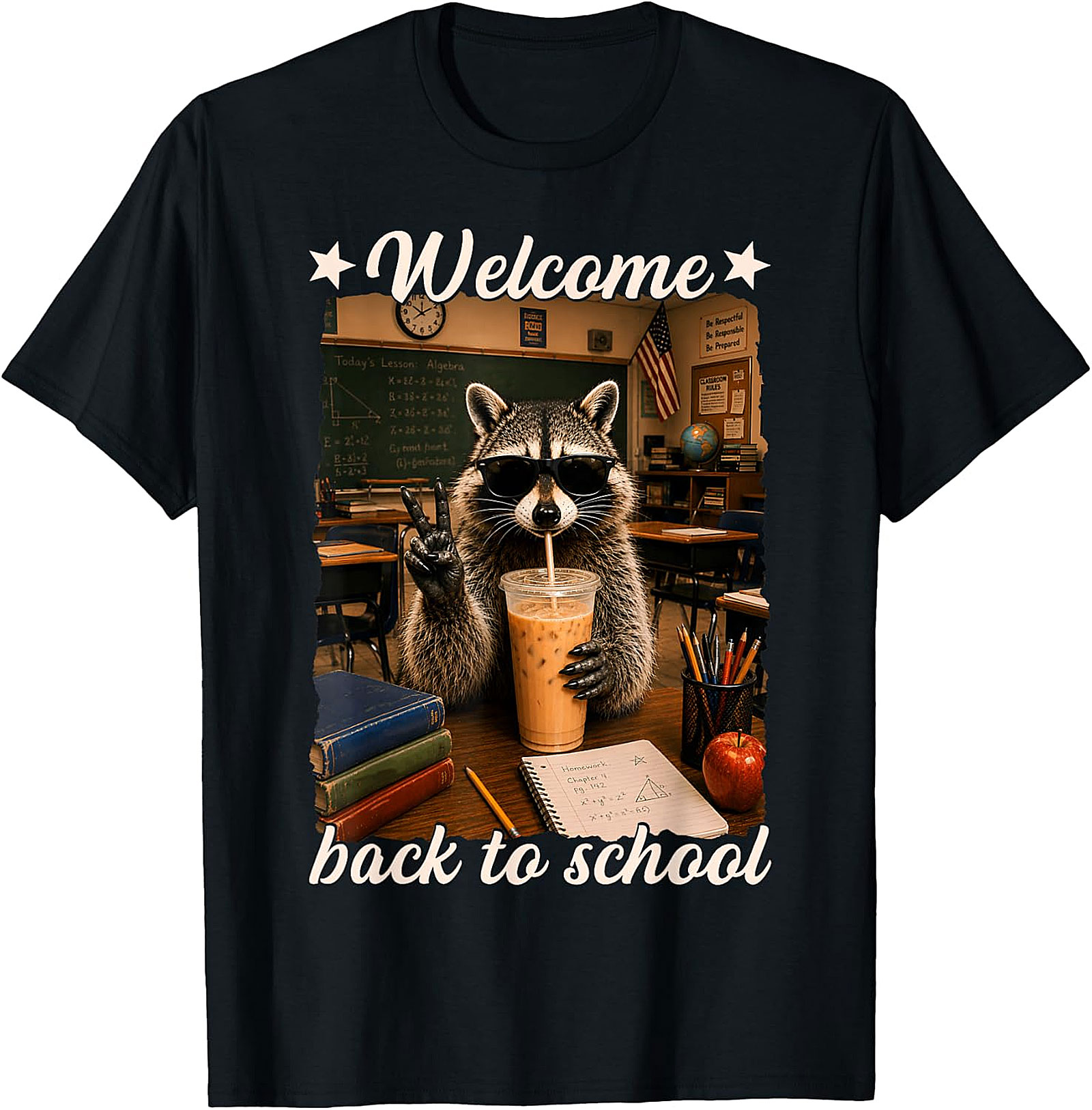 Cool Raccoon Welcome Back to School T-Shirt | Funny Tee