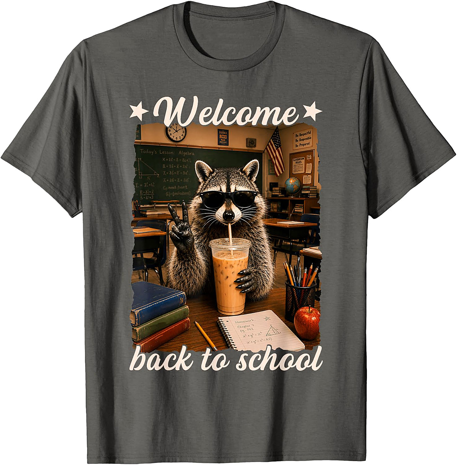 Cool Raccoon Welcome Back to School T-Shirt | Funny Tee