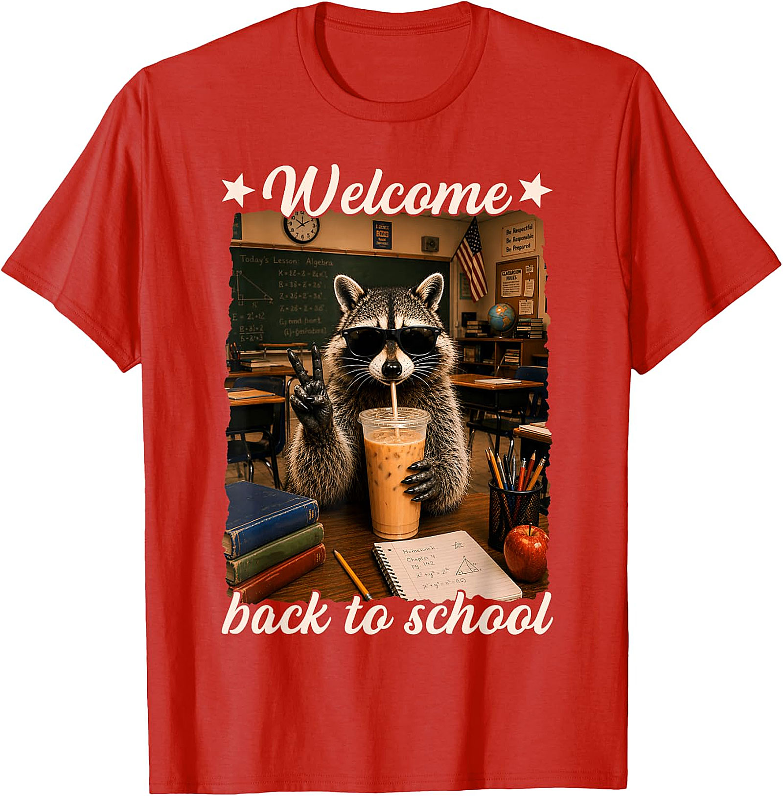 Cool Raccoon Welcome Back to School T-Shirt | Funny Tee