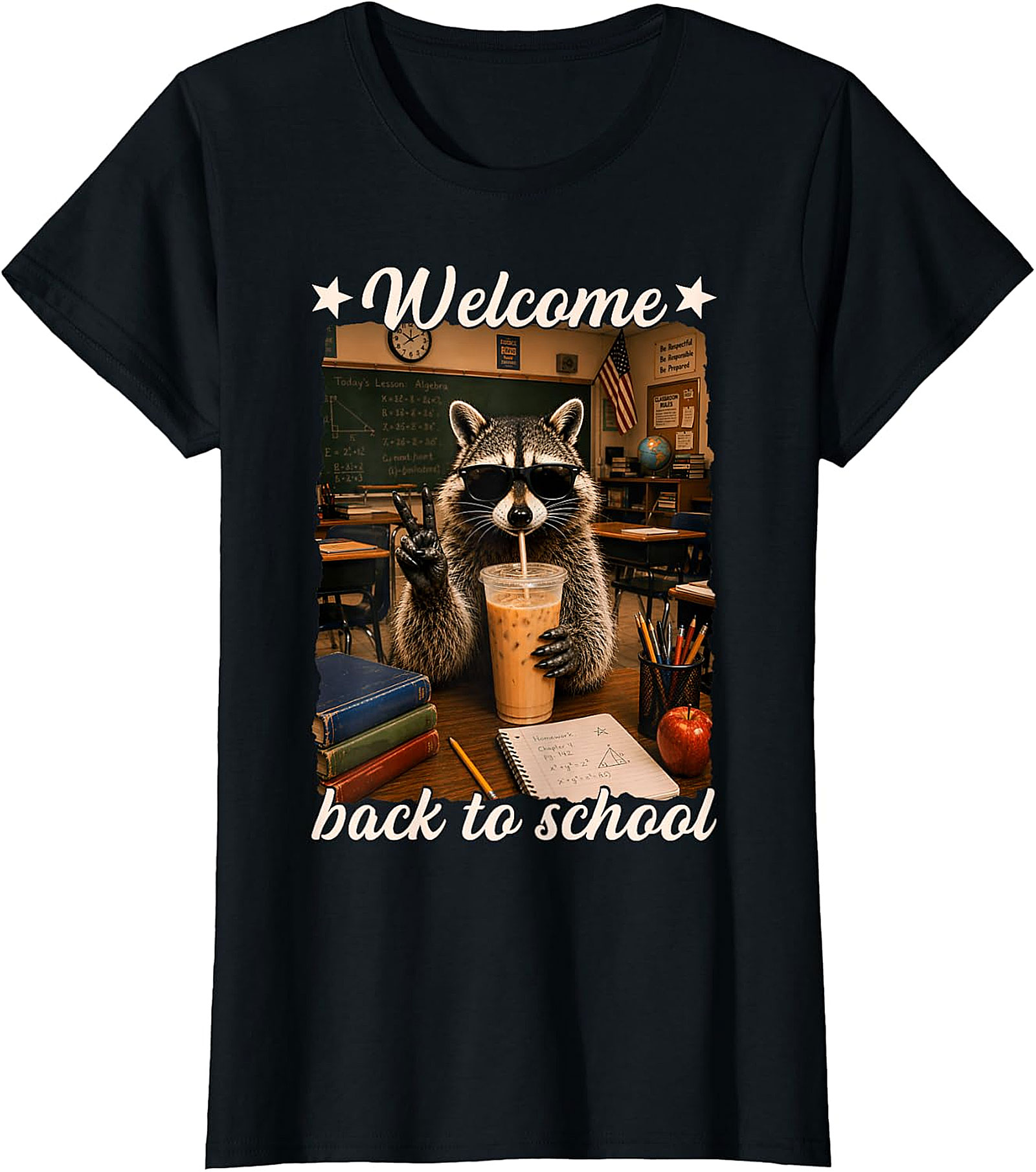 Cool Raccoon Welcome Back to School T-Shirt | Funny Tee
