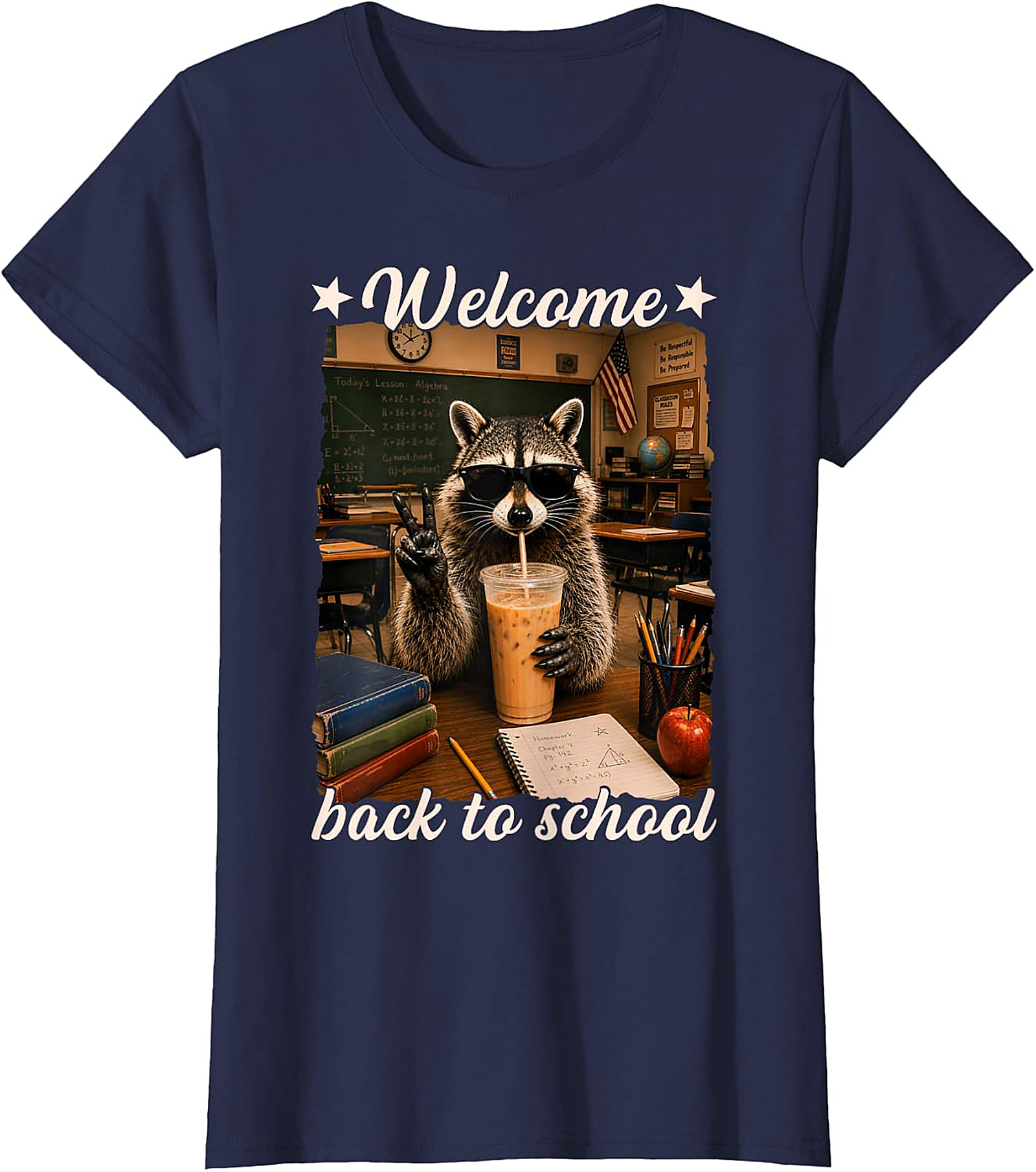 Cool Raccoon Welcome Back to School T-Shirt | Funny Tee