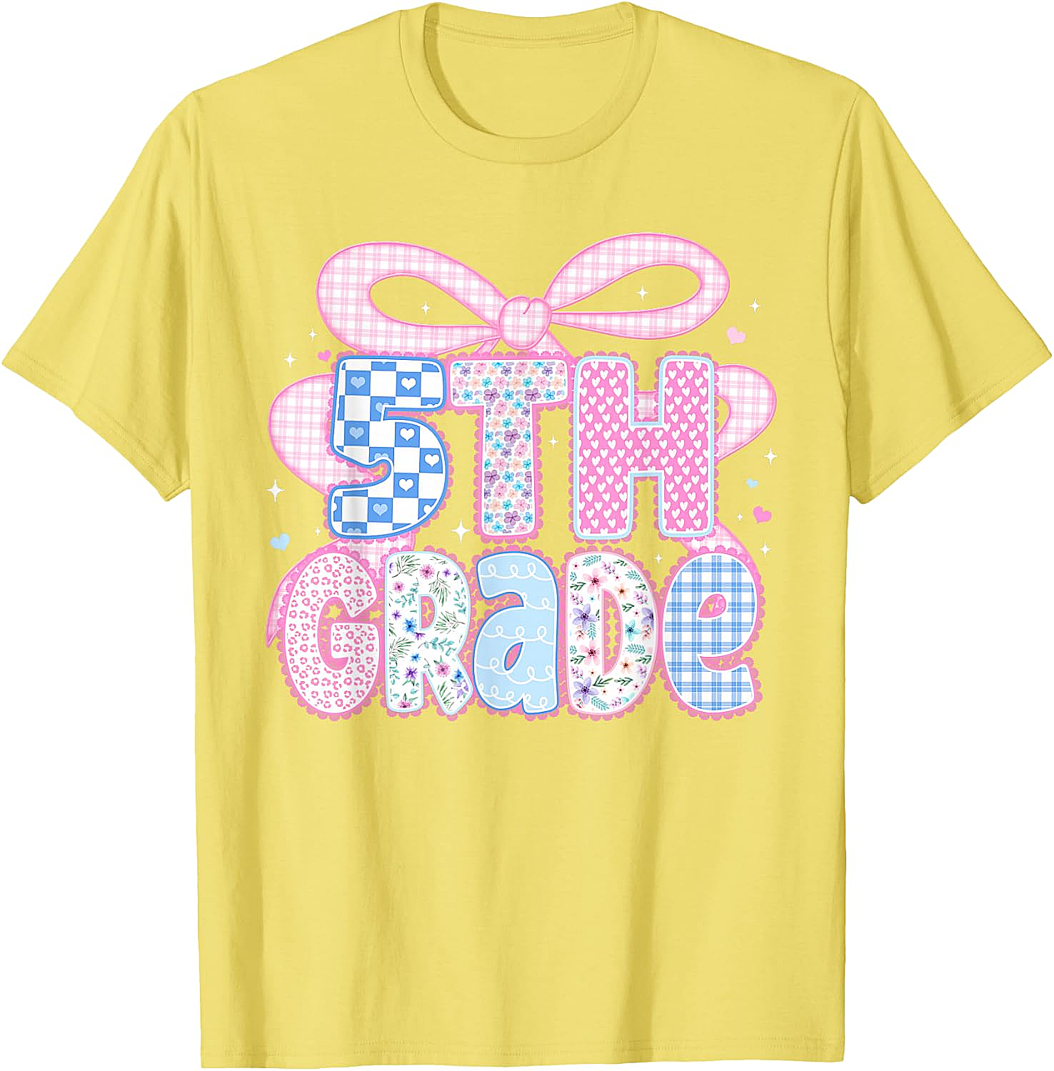 Preppy Fifth Grade Teacher 5th Grade Floral Coquette Bow T-Shirt