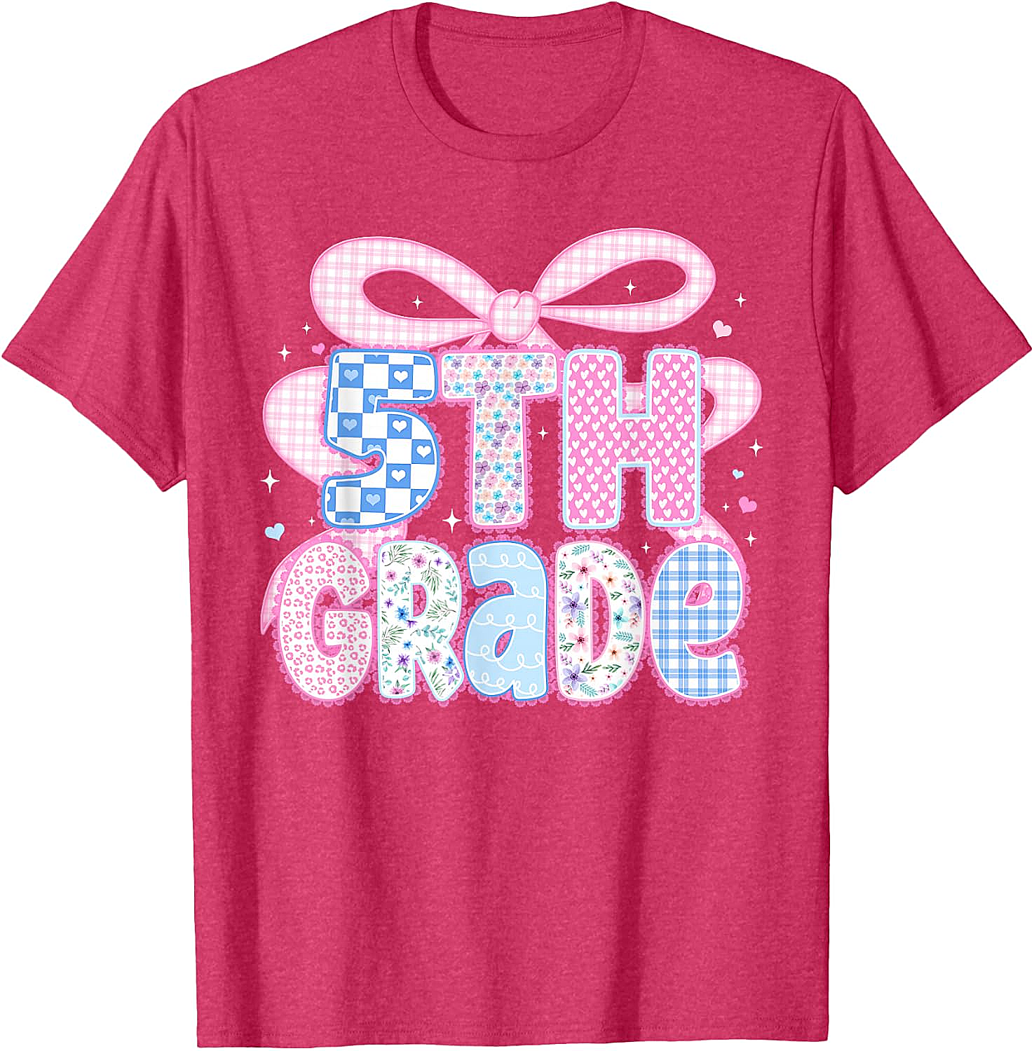 Preppy Fifth Grade Teacher 5th Grade Floral Coquette Bow T-Shirt