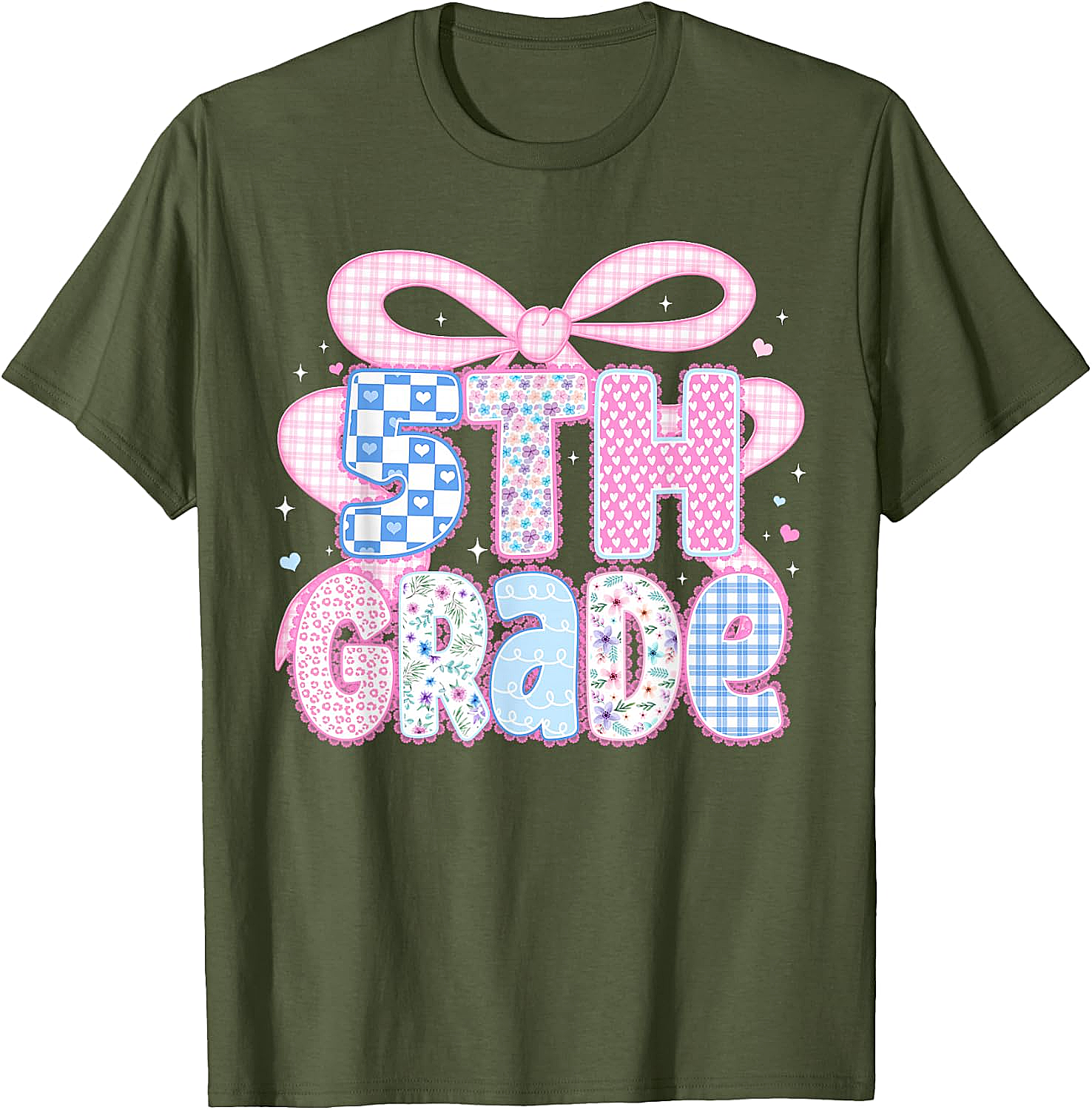 Preppy Fifth Grade Teacher 5th Grade Floral Coquette Bow T-Shirt
