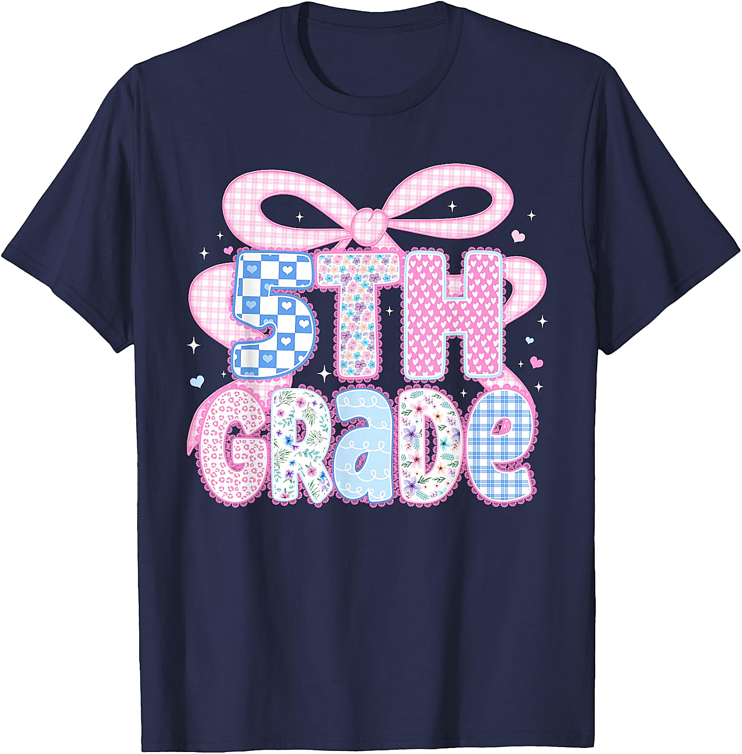 Preppy Fifth Grade Teacher 5th Grade Floral Coquette Bow T-Shirt