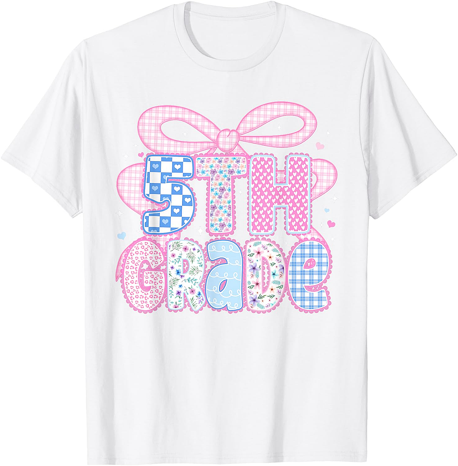 Preppy Fifth Grade Teacher 5th Grade Floral Coquette Bow T-Shirt