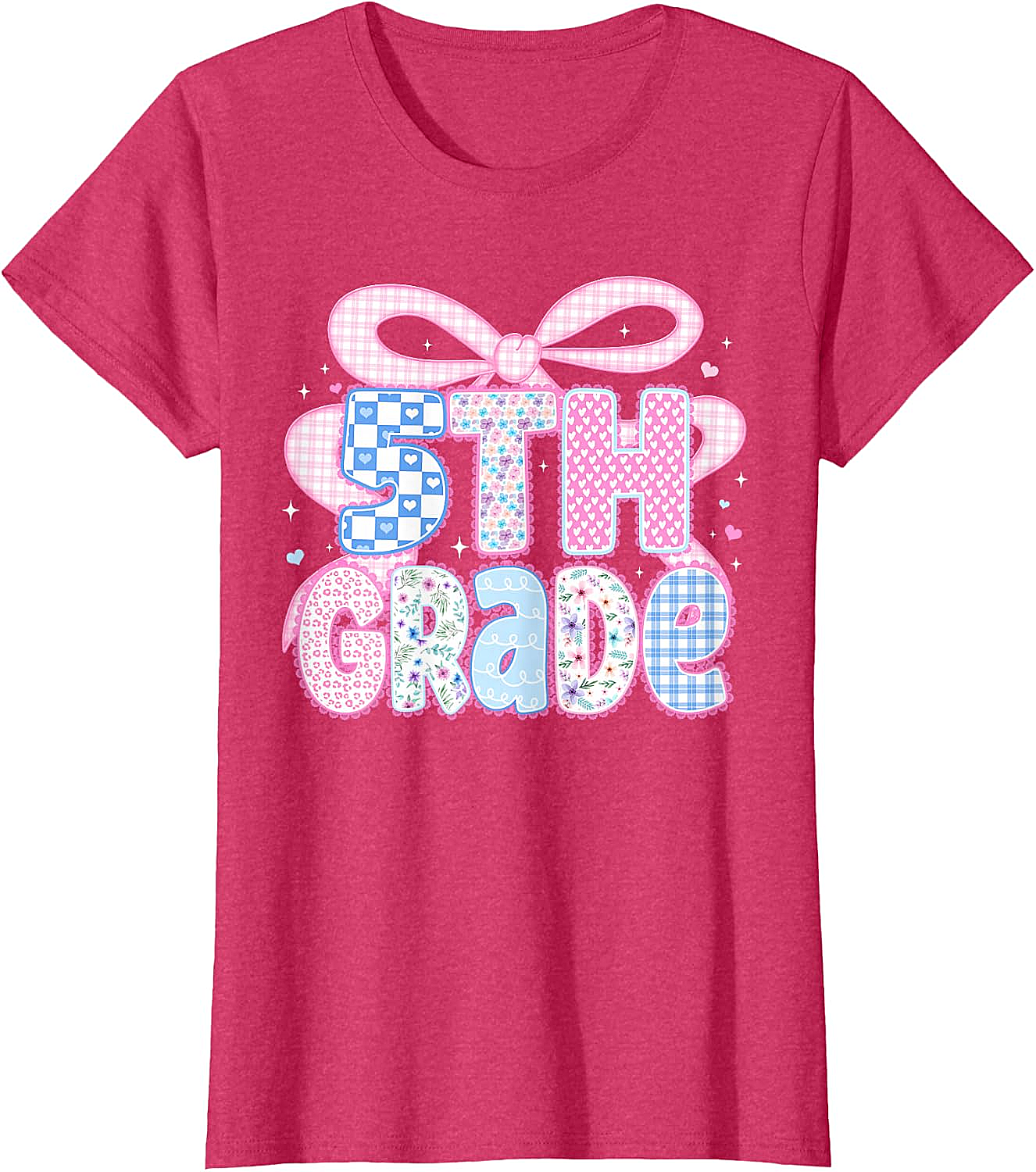 Preppy Fifth Grade Teacher 5th Grade Floral Coquette Bow T-Shirt