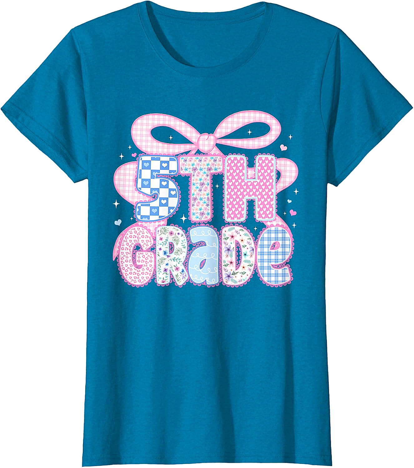 Preppy Fifth Grade Teacher 5th Grade Floral Coquette Bow T-Shirt