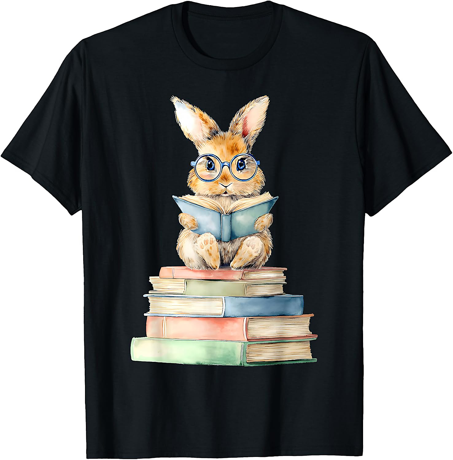 Cute Bunny Reading Book T-Shirt | Book Lover Graphic Tee
