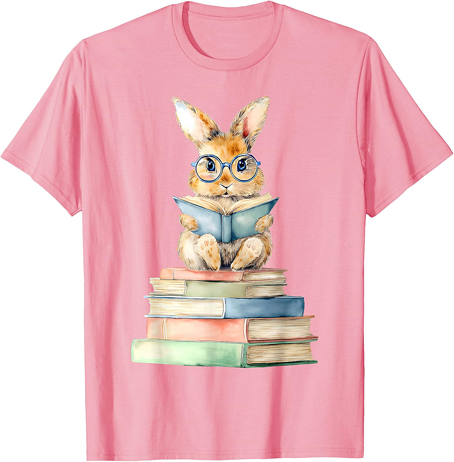 Cute Bunny Reading Book T-Shirt | Book Lover Graphic Tee