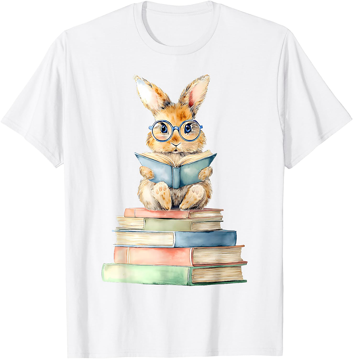 Cute Bunny Reading Book T-Shirt | Book Lover Graphic Tee