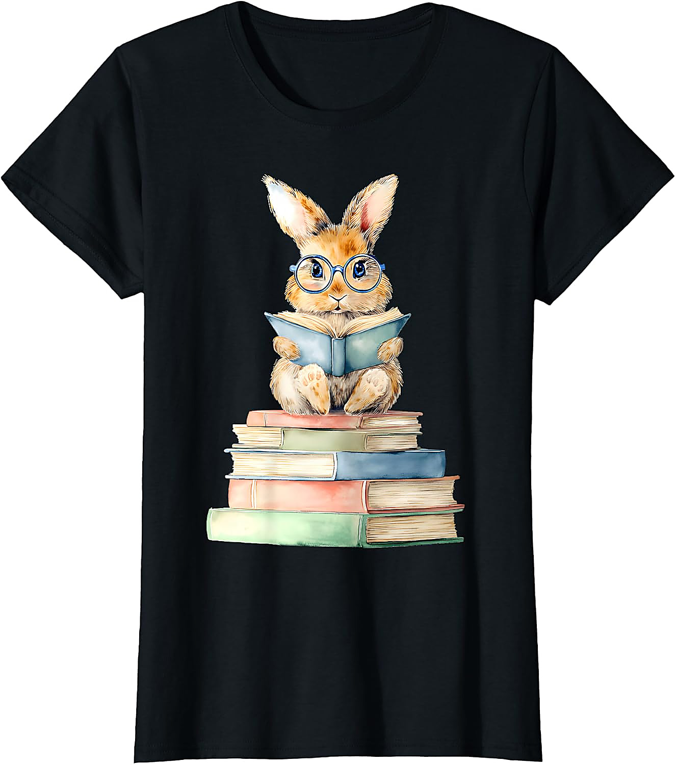 Cute Bunny Reading Book T-Shirt | Book Lover Graphic Tee