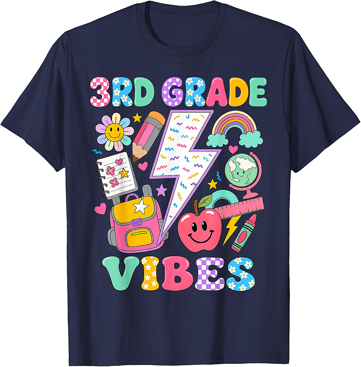  3rd Grade Vibes Girls Back to School T-Shirt Fun Tee