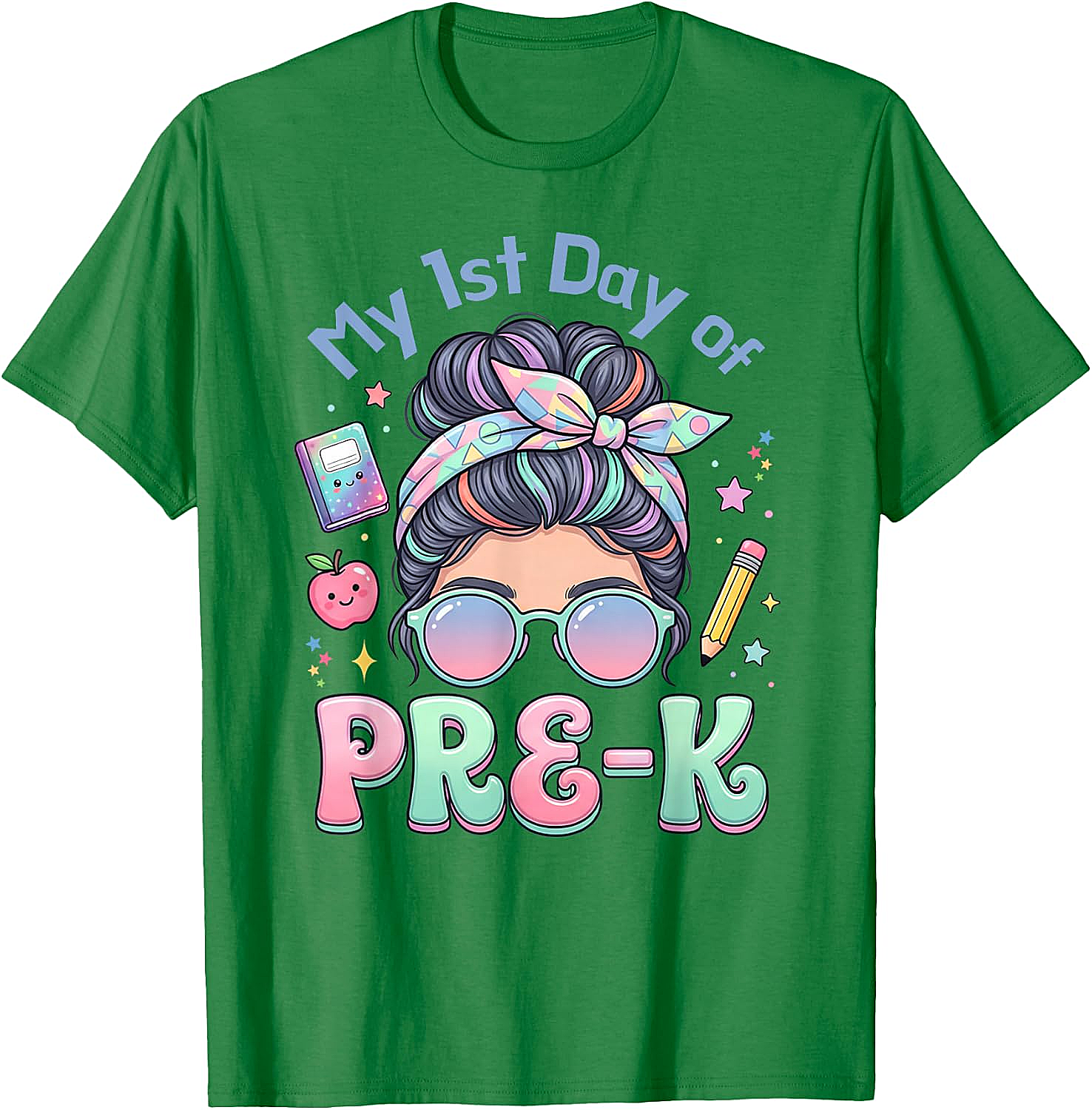 My First Day of Pre-K Messy Bun Girl's T-Shirt Cute School Tee