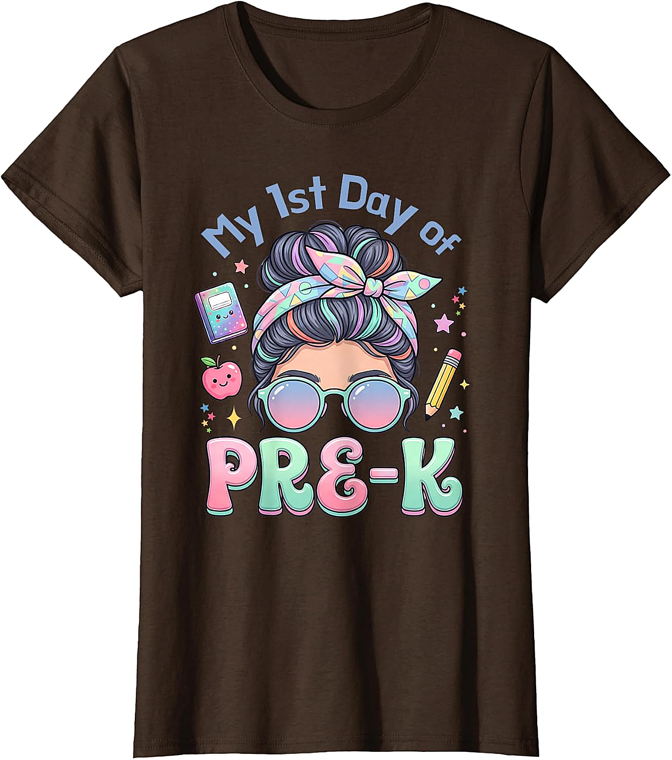 My First Day of Pre-K Messy Bun Girl's T-Shirt Cute School Tee