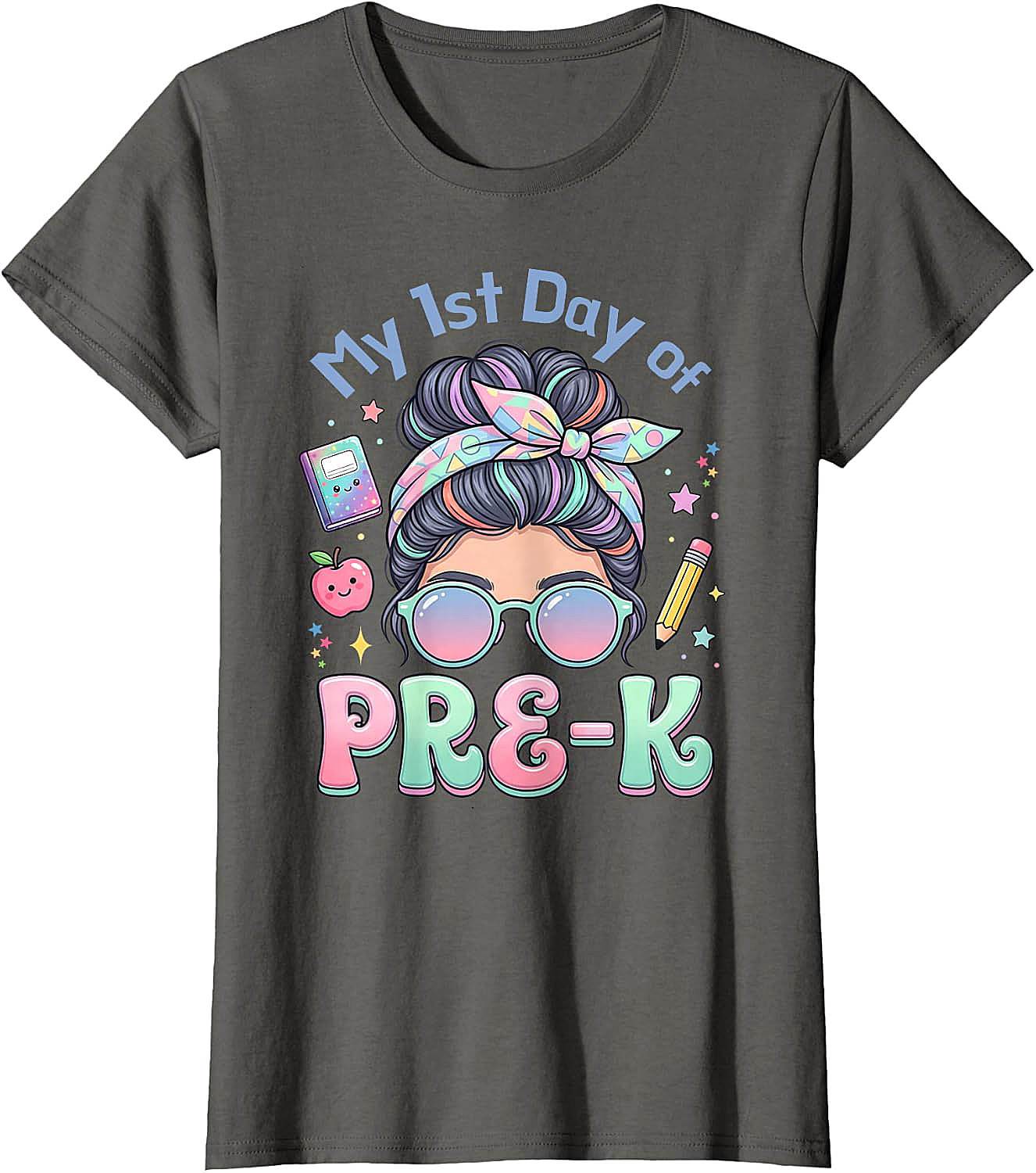 My First Day of Pre-K Messy Bun Girl's T-Shirt Cute School Tee