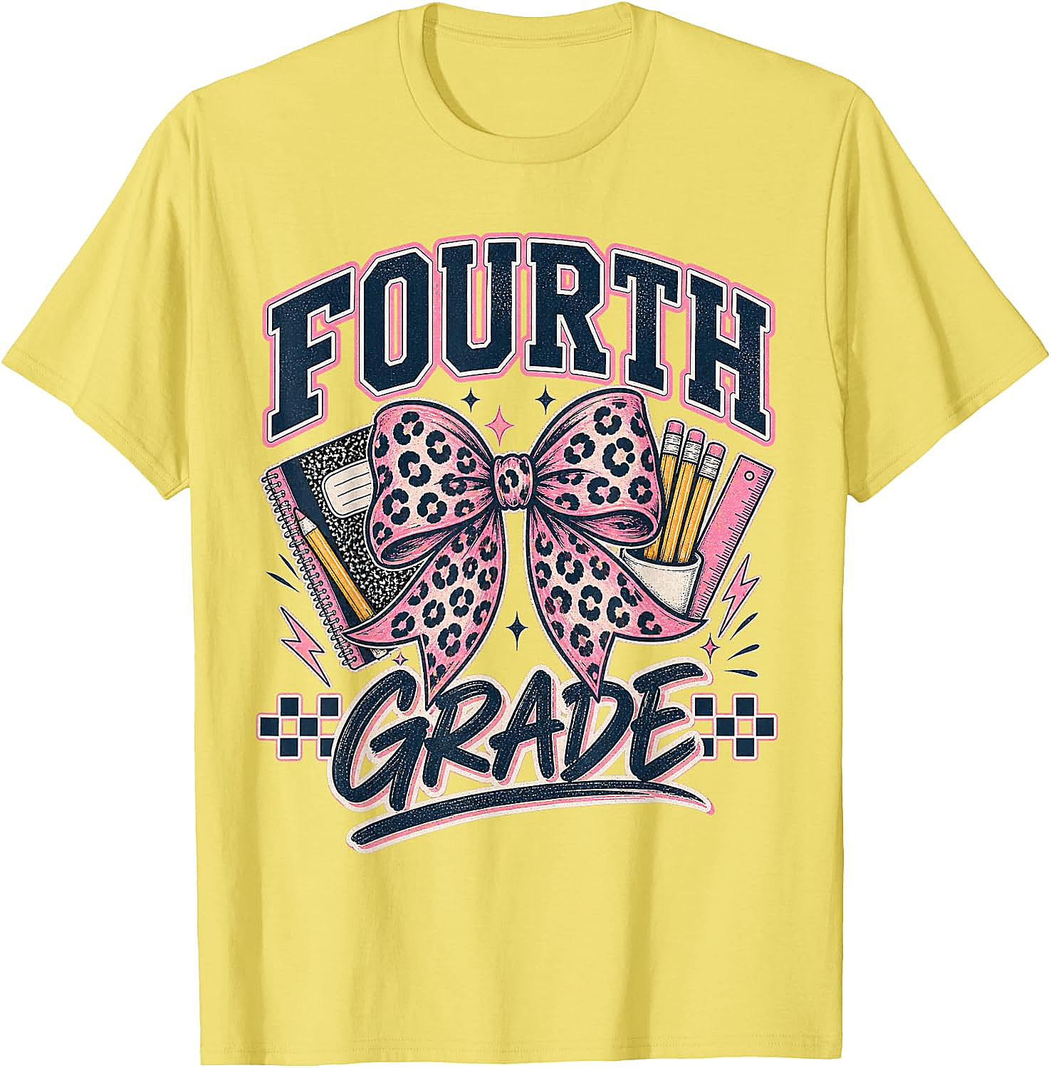  Fourth Grade Leopard Bow Preppy Back to School Tee