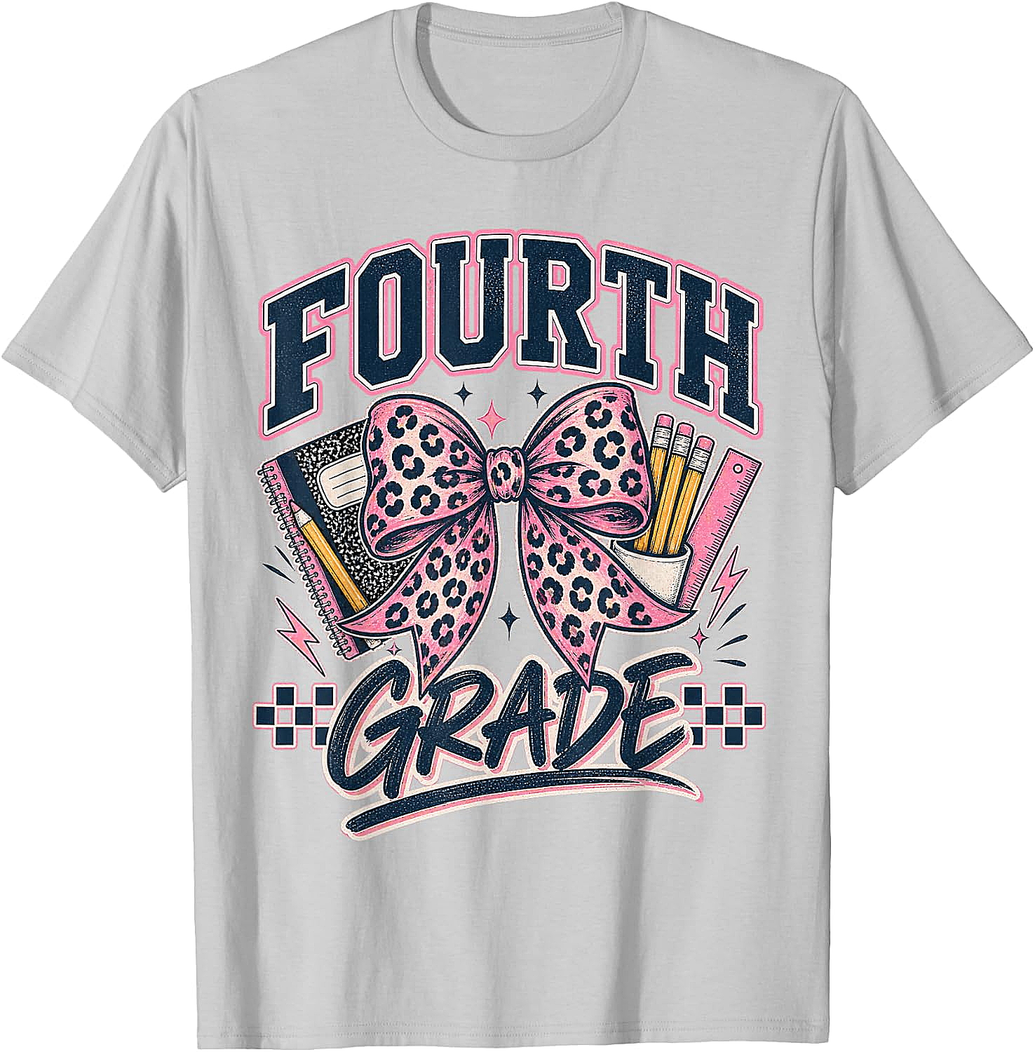  Fourth Grade Leopard Bow Preppy Back to School Tee