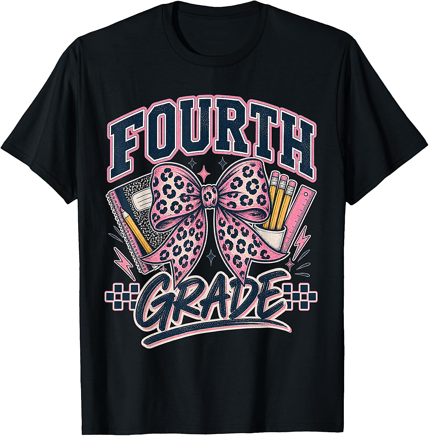 Fourth Grade Leopard Bow Preppy Back to School Tee