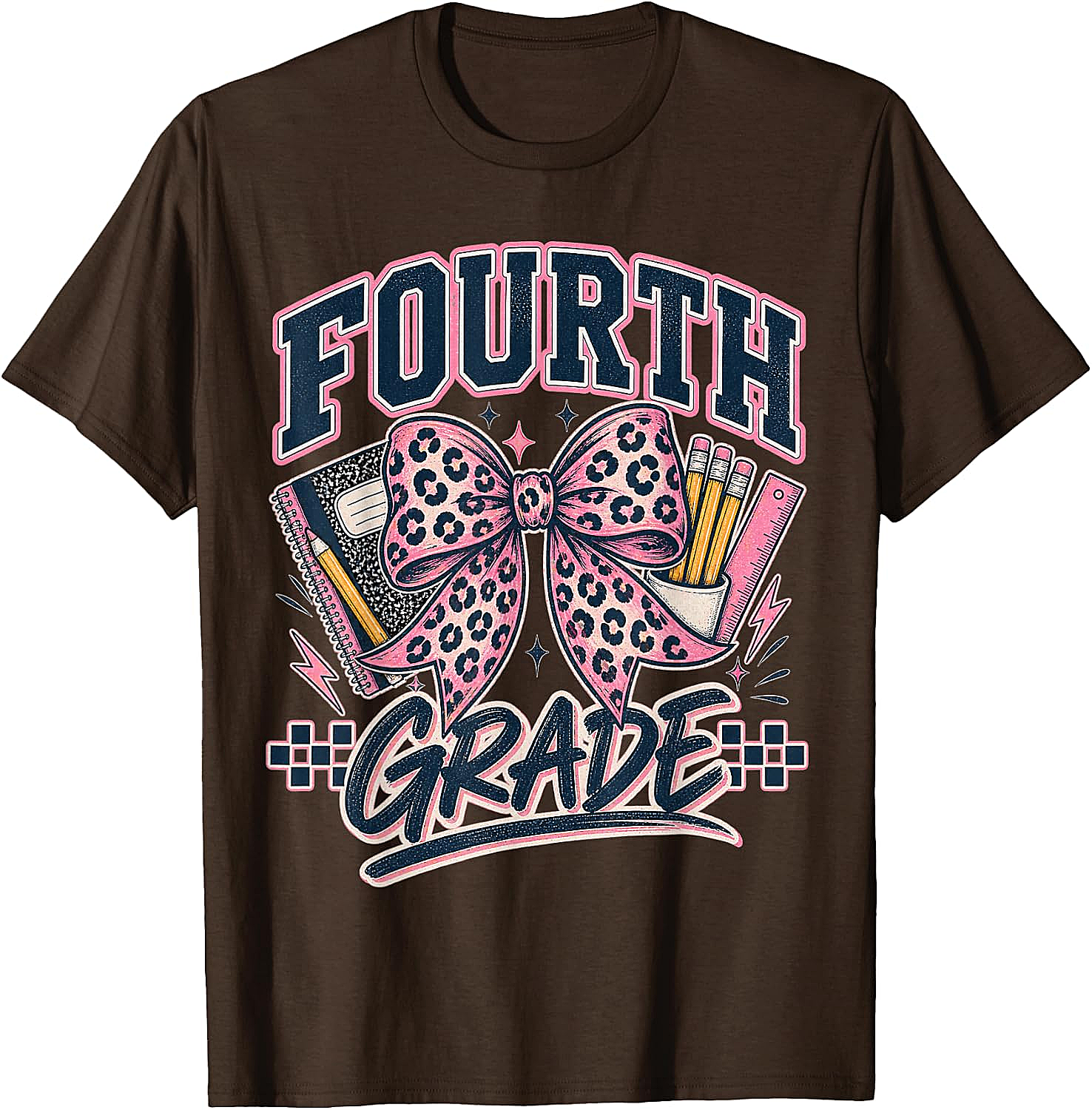  Fourth Grade Leopard Bow Preppy Back to School Tee