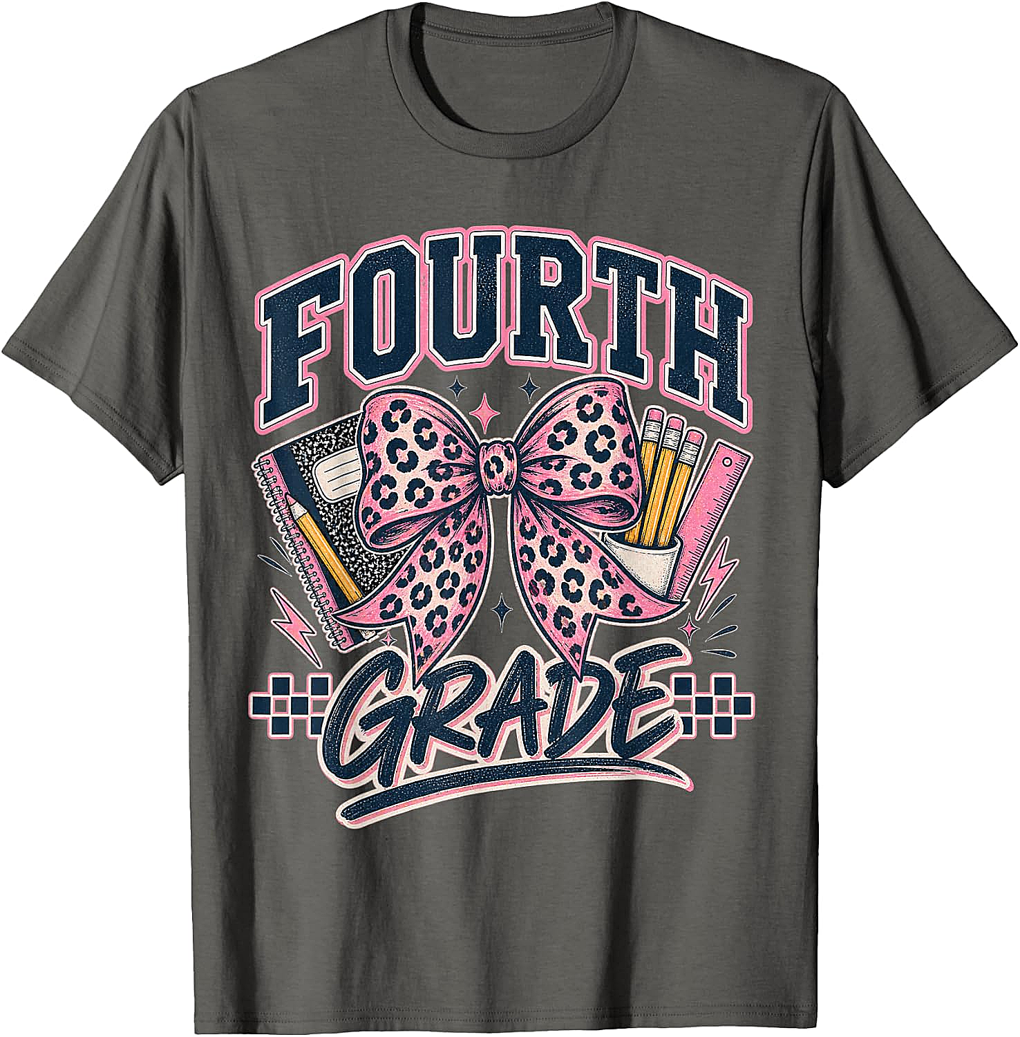  Fourth Grade Leopard Bow Preppy Back to School Tee