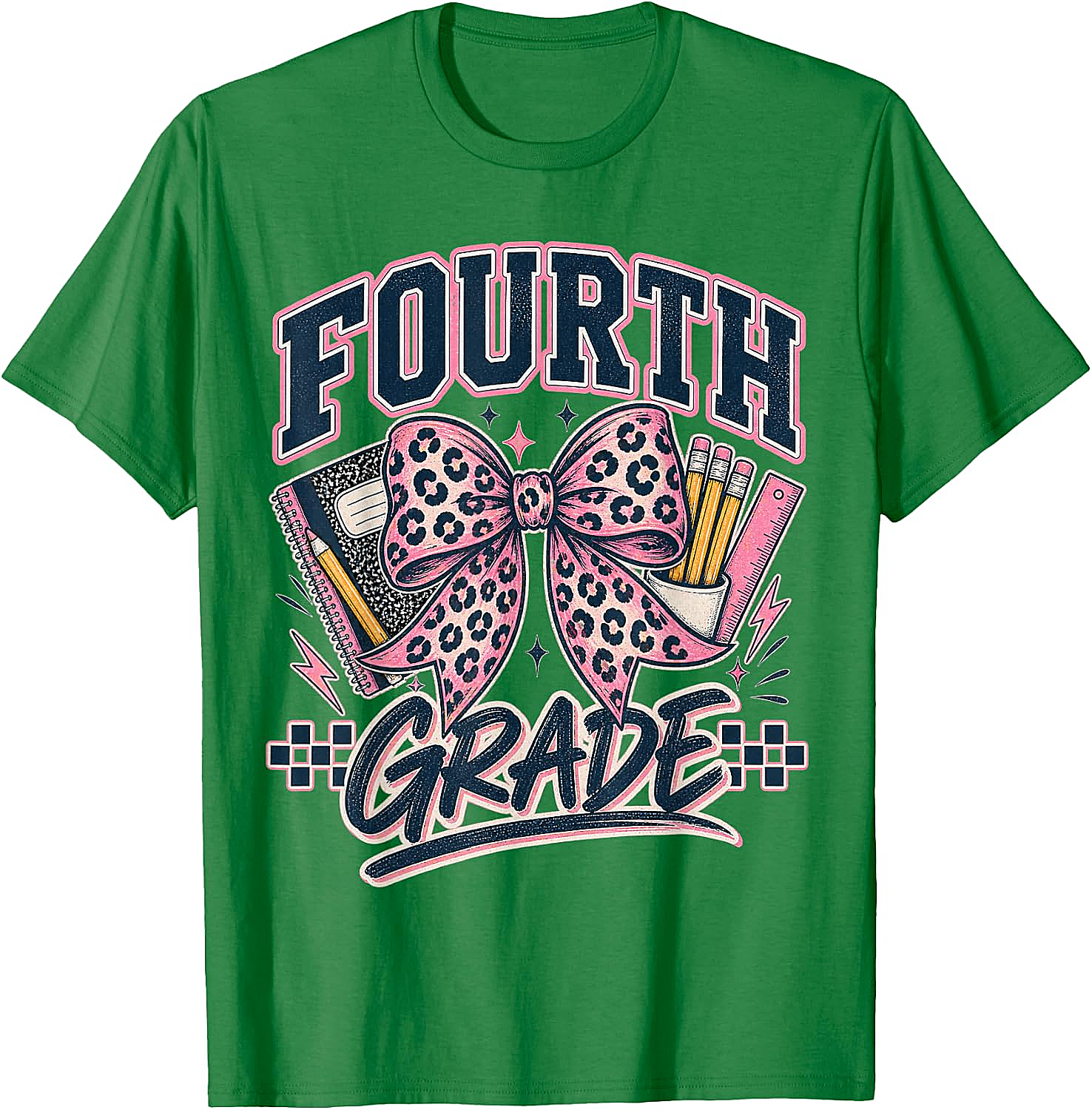  Fourth Grade Leopard Bow Preppy Back to School Tee
