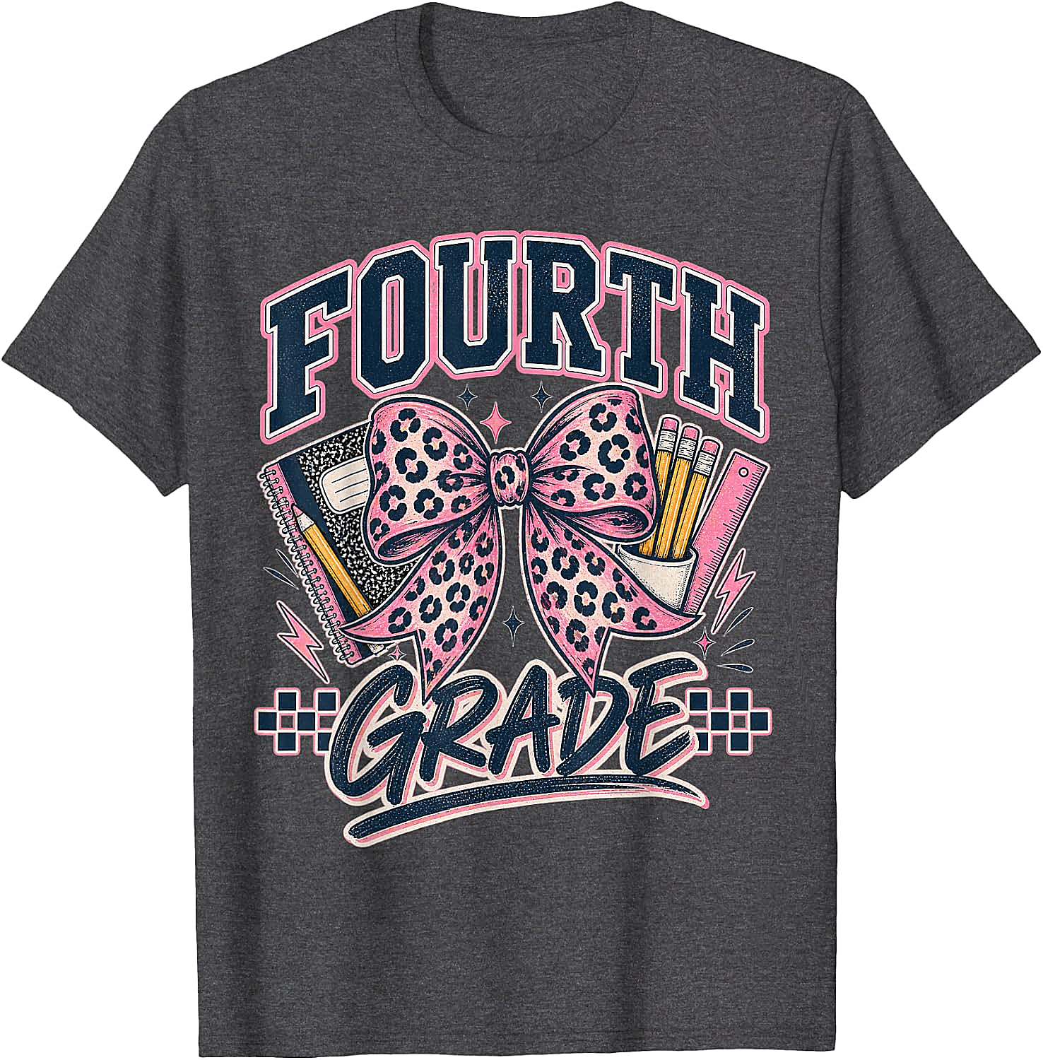  Fourth Grade Leopard Bow Preppy Back to School Tee