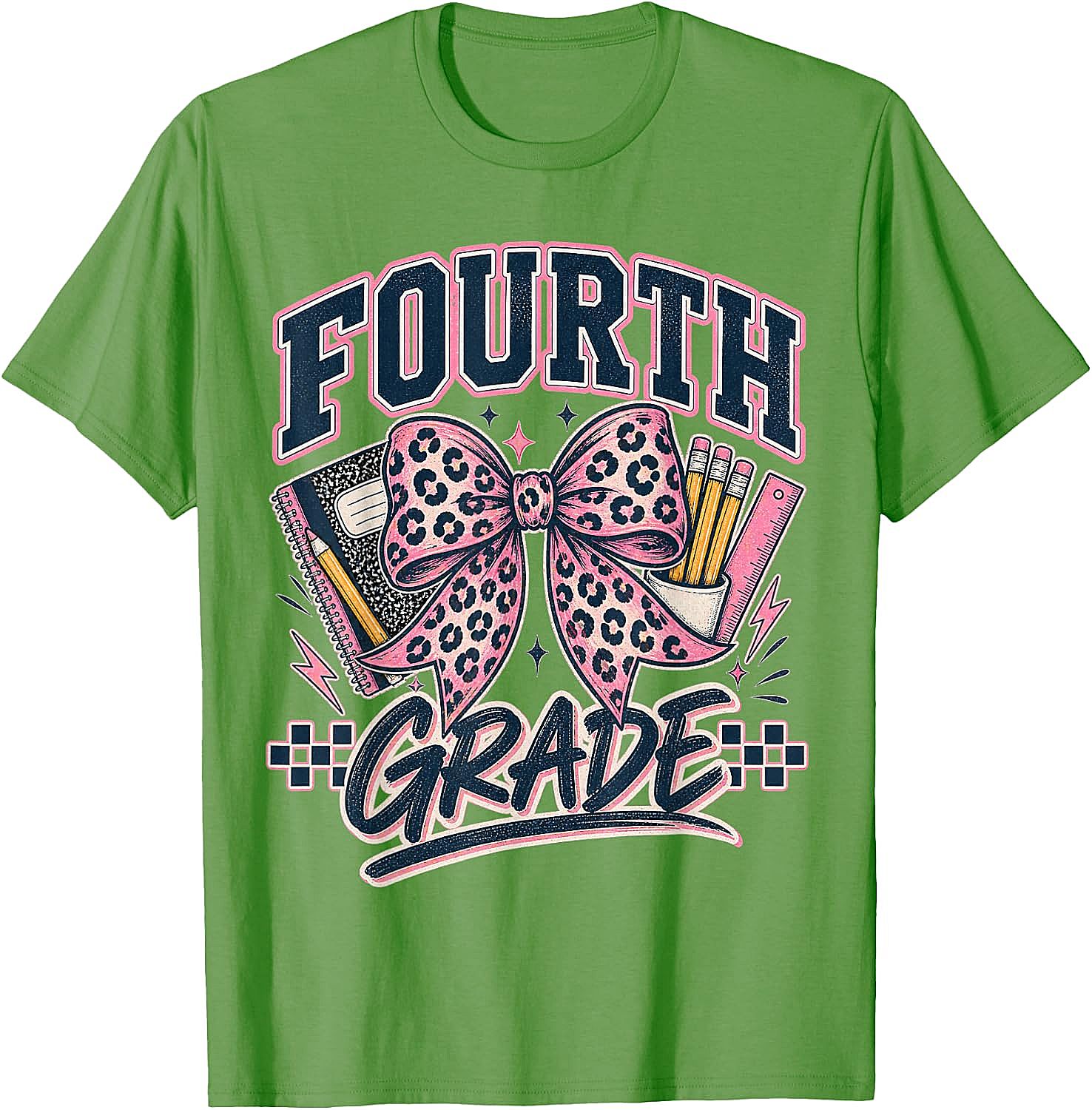  Fourth Grade Leopard Bow Preppy Back to School Tee