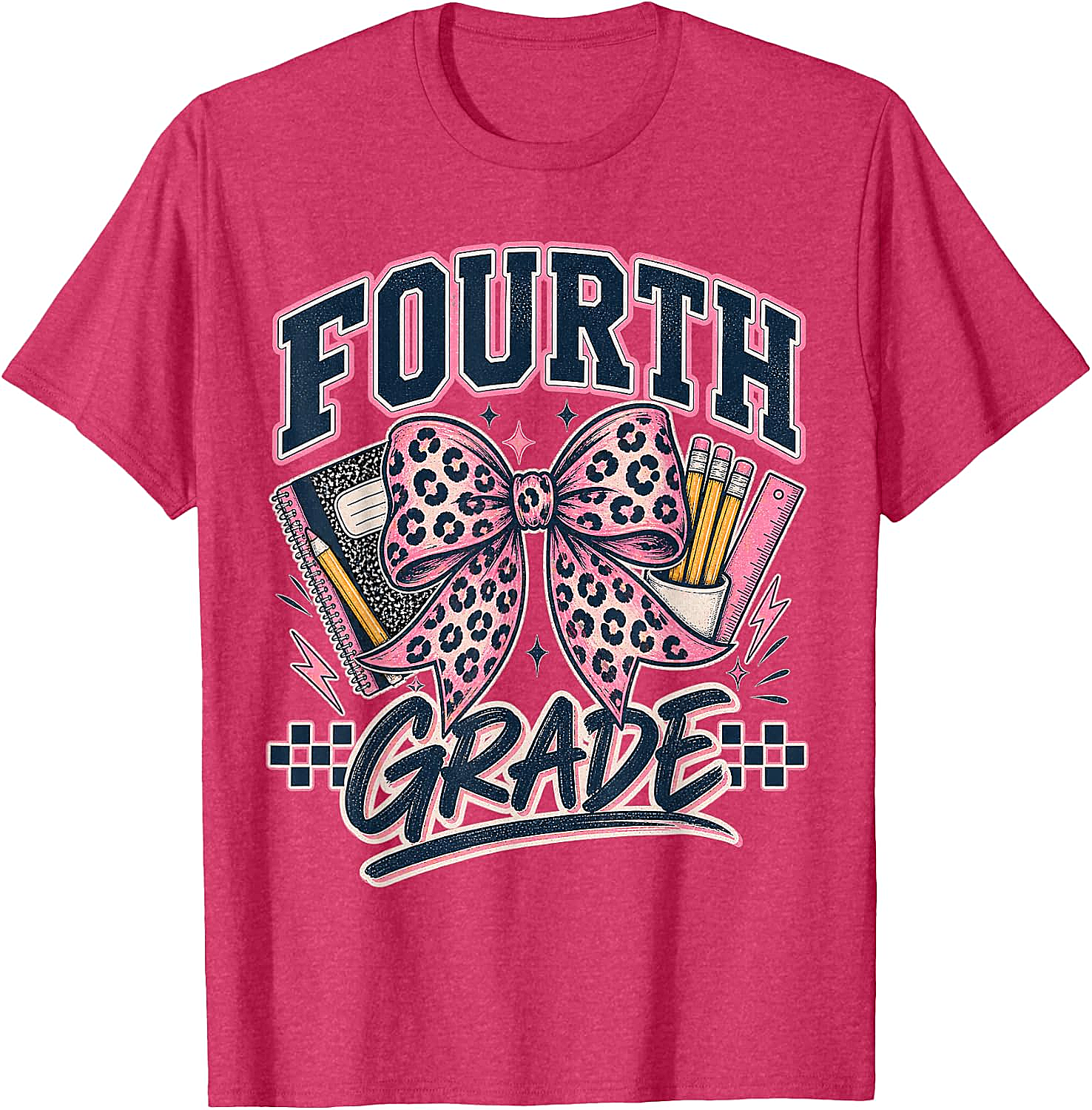  Fourth Grade Leopard Bow Preppy Back to School Tee