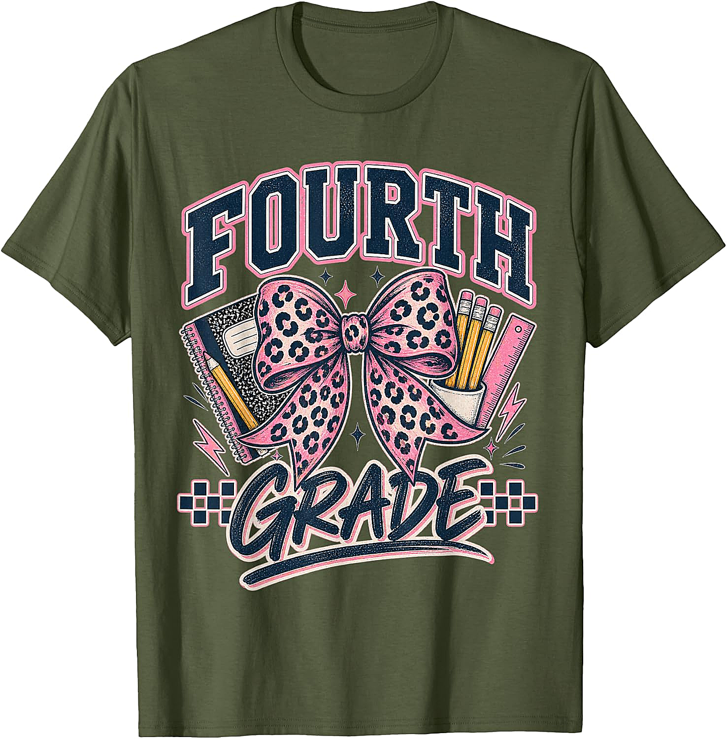  Fourth Grade Leopard Bow Preppy Back to School Tee