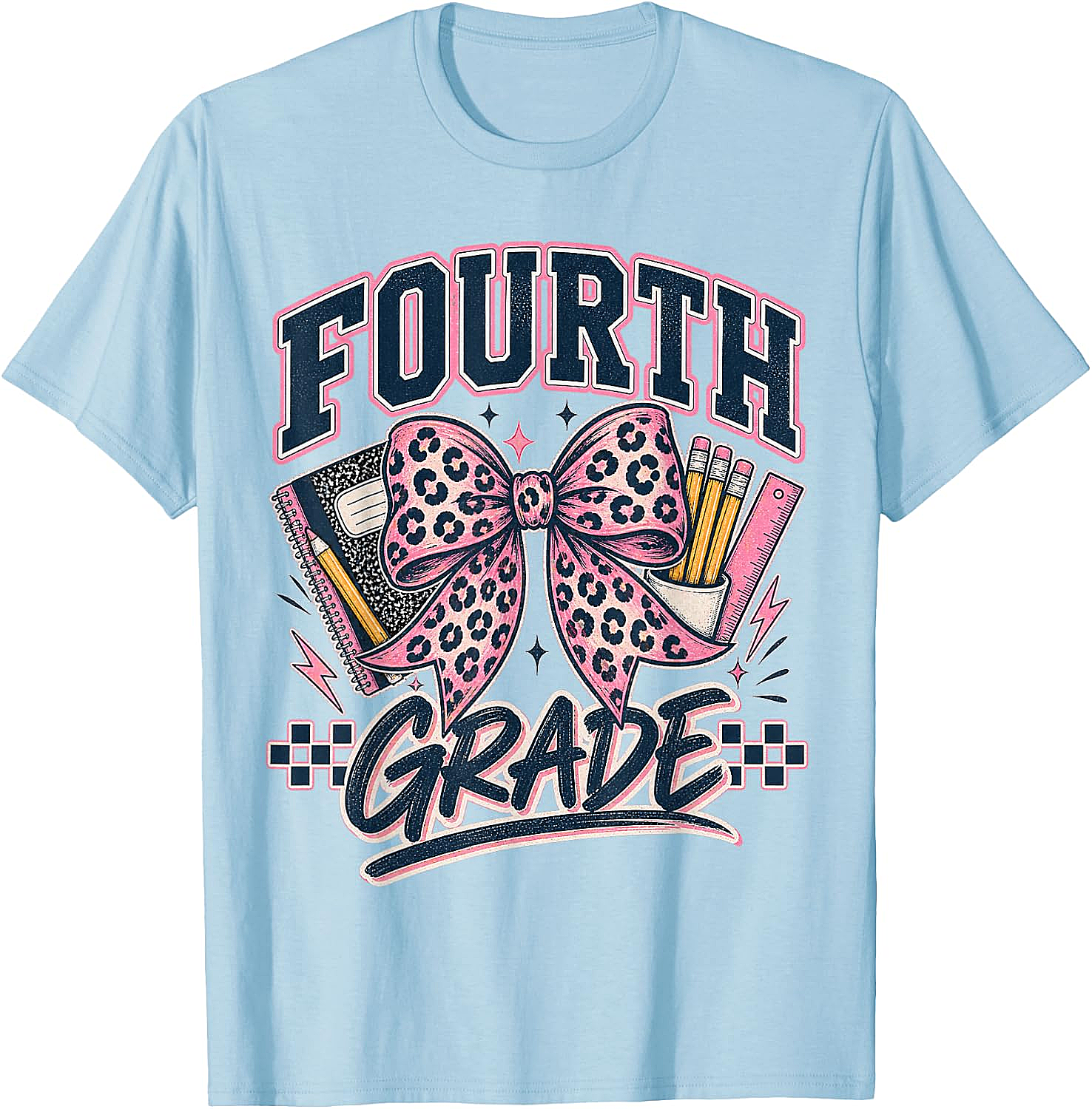  Fourth Grade Leopard Bow Preppy Back to School Tee