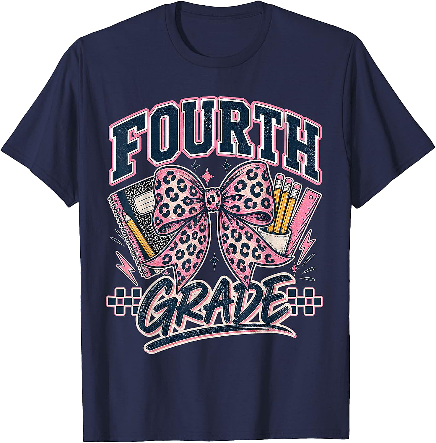  Fourth Grade Leopard Bow Preppy Back to School Tee