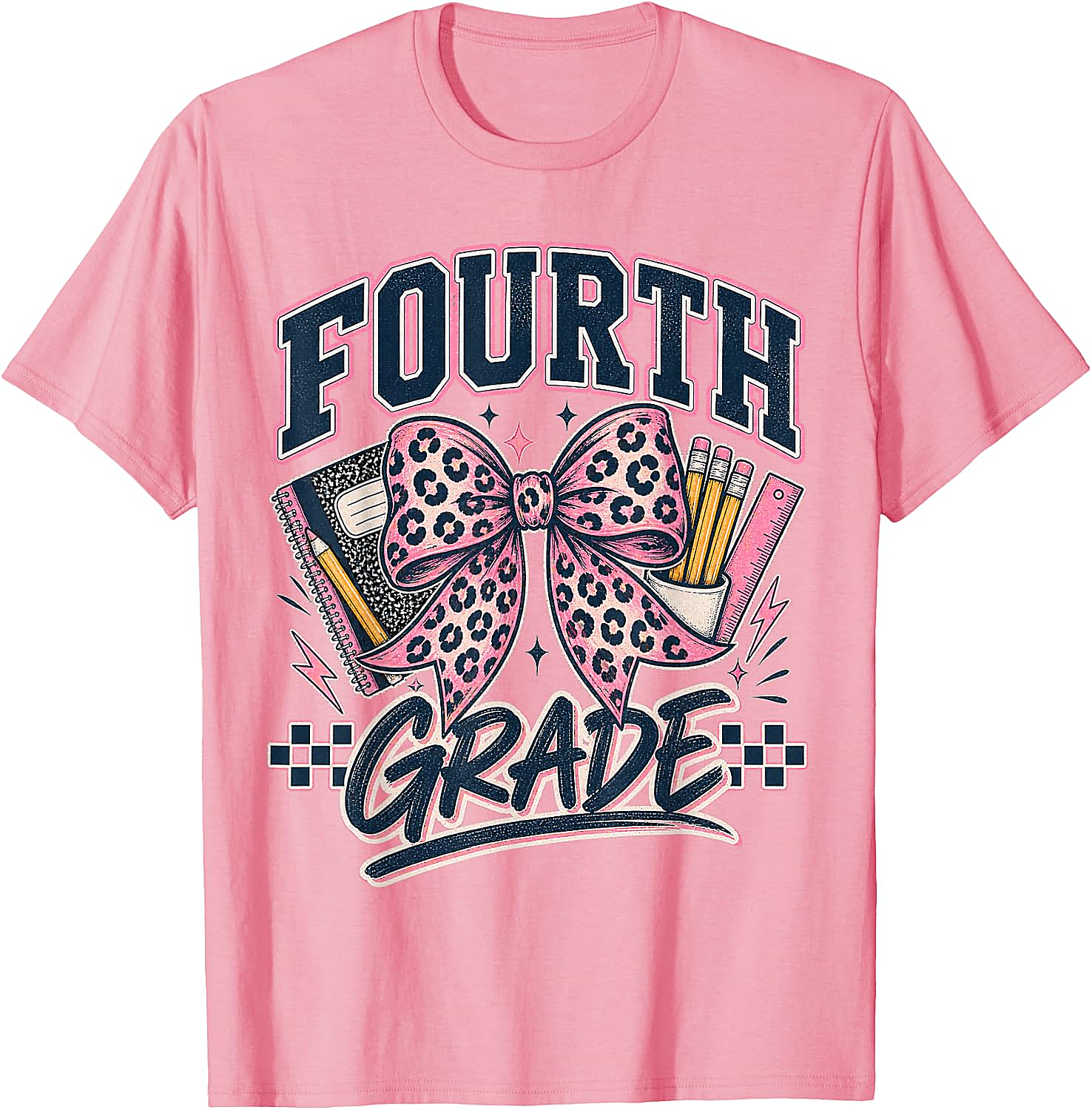  Fourth Grade Leopard Bow Preppy Back to School Tee