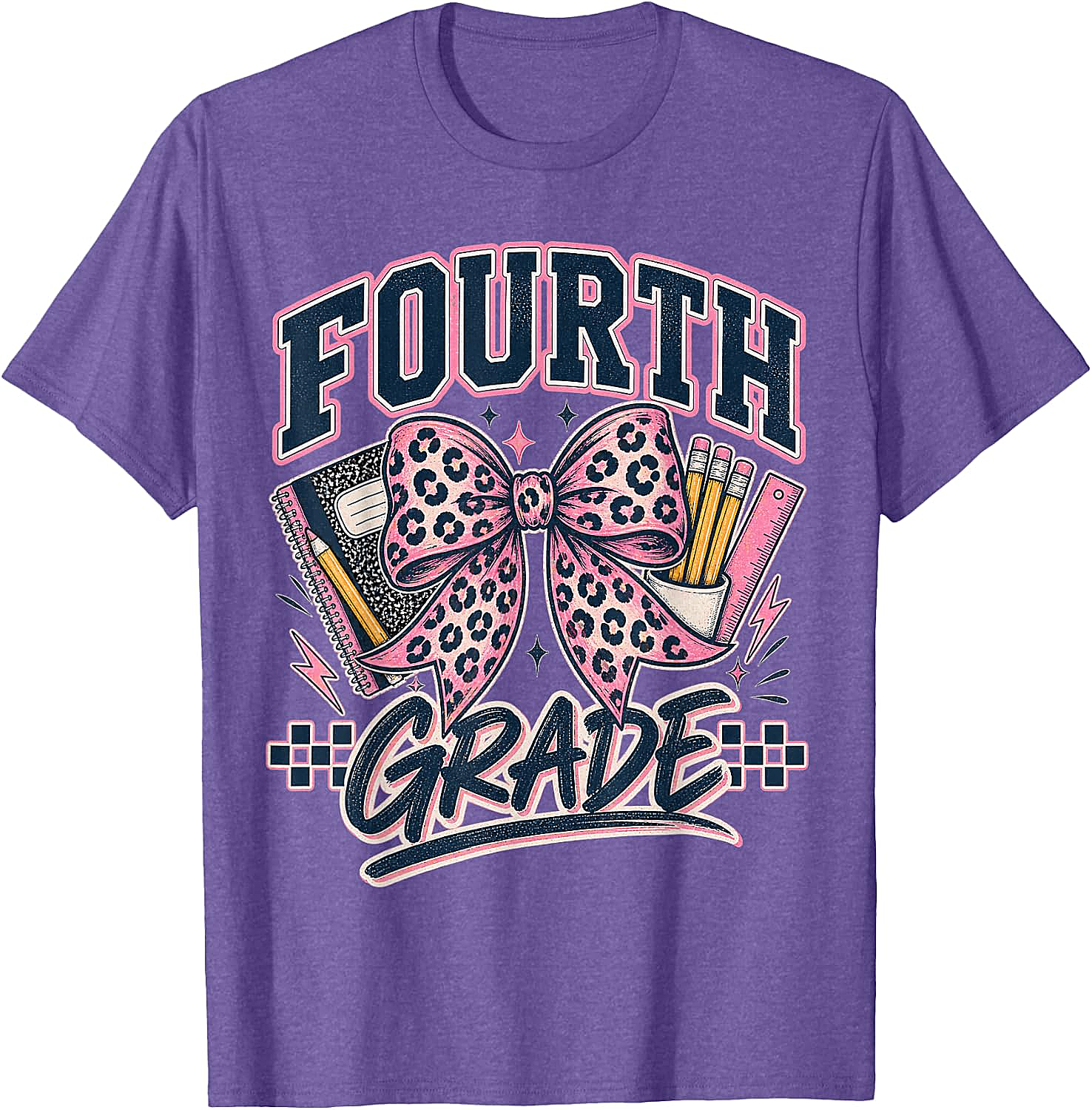  Fourth Grade Leopard Bow Preppy Back to School Tee