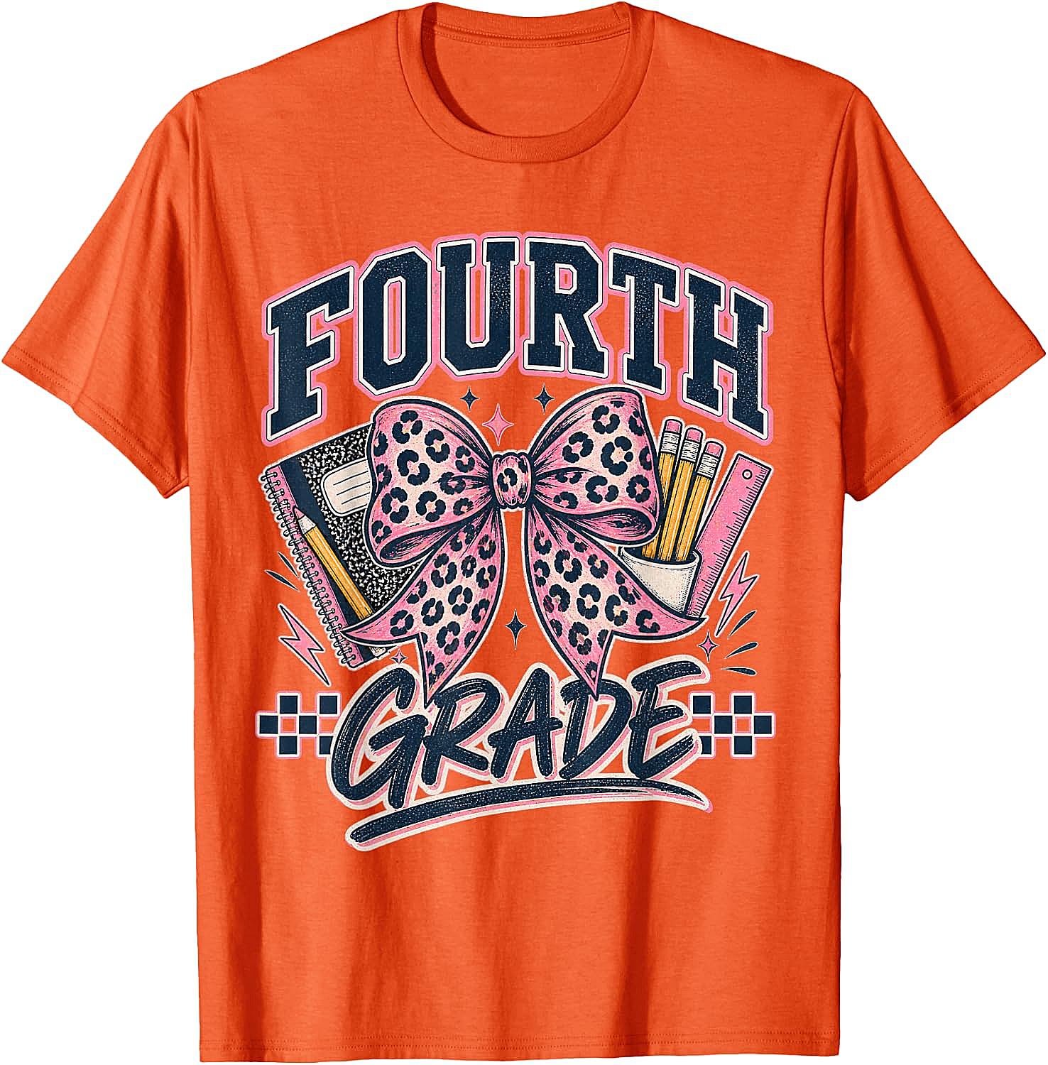  Fourth Grade Leopard Bow Preppy Back to School Tee