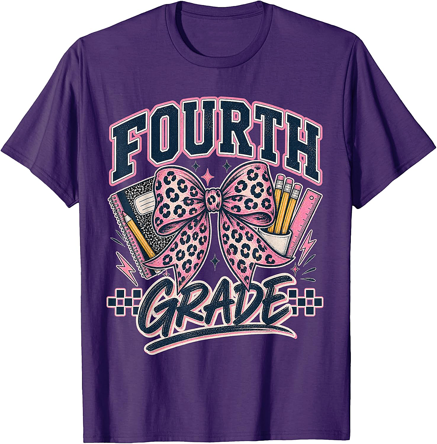  Fourth Grade Leopard Bow Preppy Back to School Tee