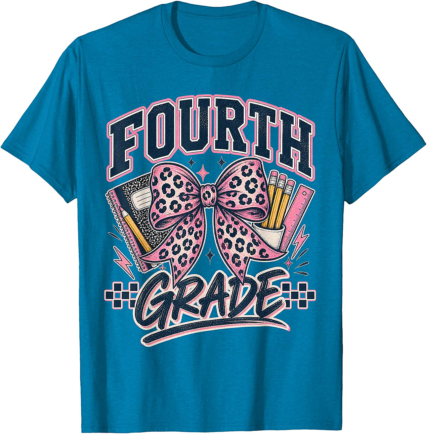  Fourth Grade Leopard Bow Preppy Back to School Tee